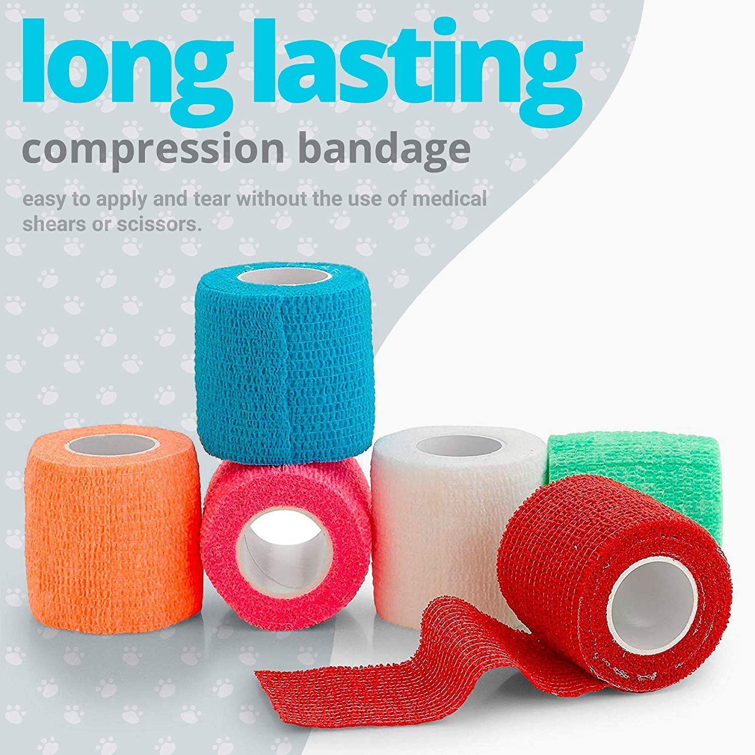 Vet Wrap - (Pack of 6-2 inch x 5 Yard Rolls) Self Adherent Wrap Cohesive Compression Bandage and Medical Gauze Bandage Roll Tape