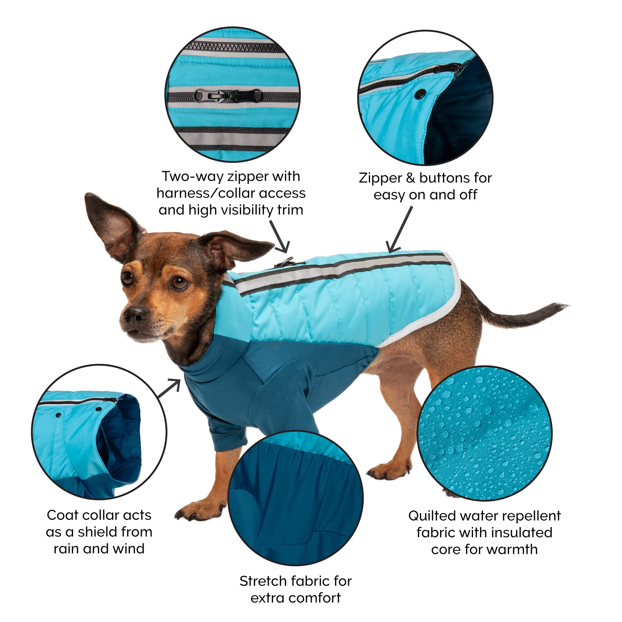 Furhaven X-Small Dog Coat Water-Repellent Pro-Fit Active Jacket, Washable - Aquamarine, Extra Small