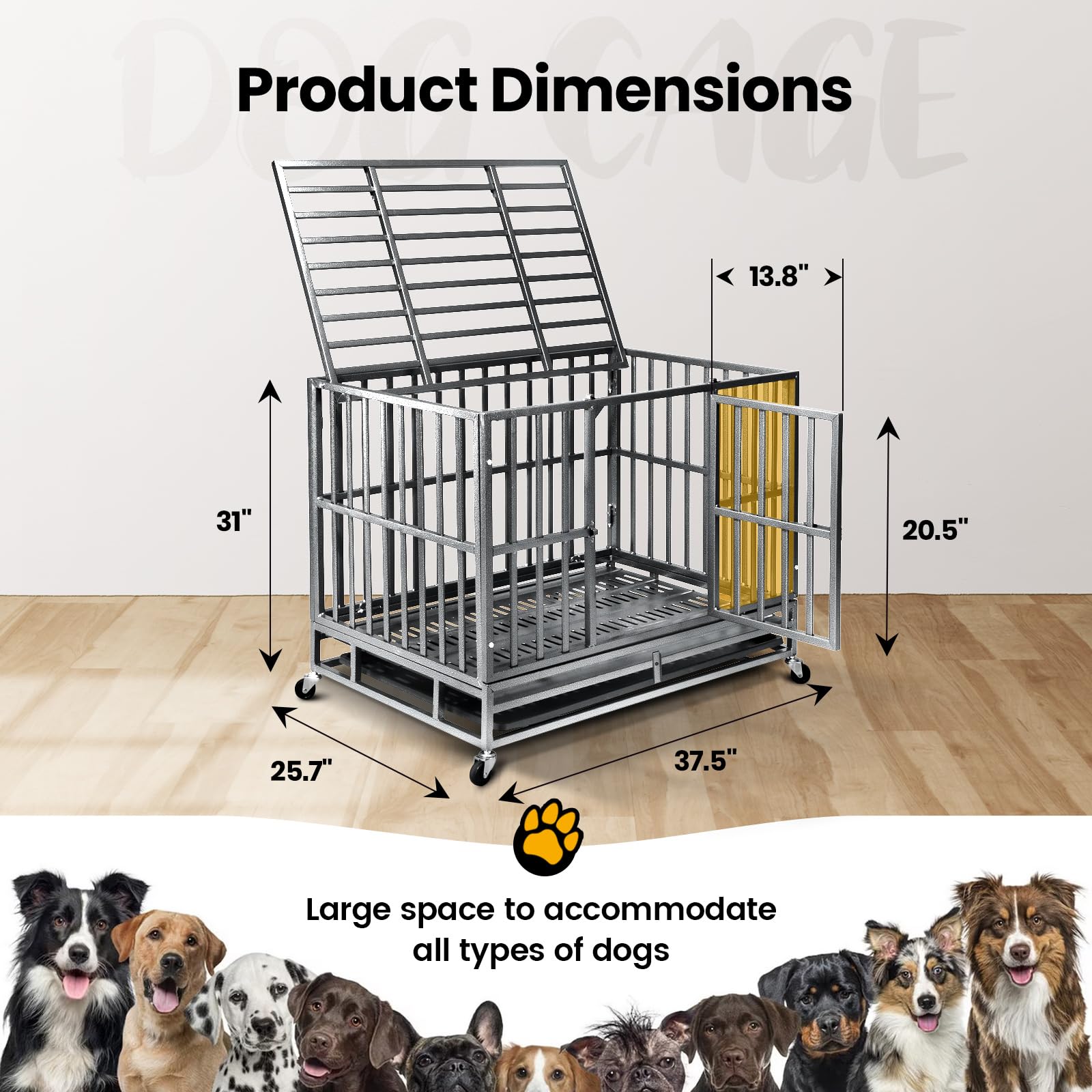 Oranland 38 Inch Heavy Duty Indestructible Dog Crate,2025 New Upgraded Reinforced Baseplate For Large Dogs,Xl Dog Crate For High