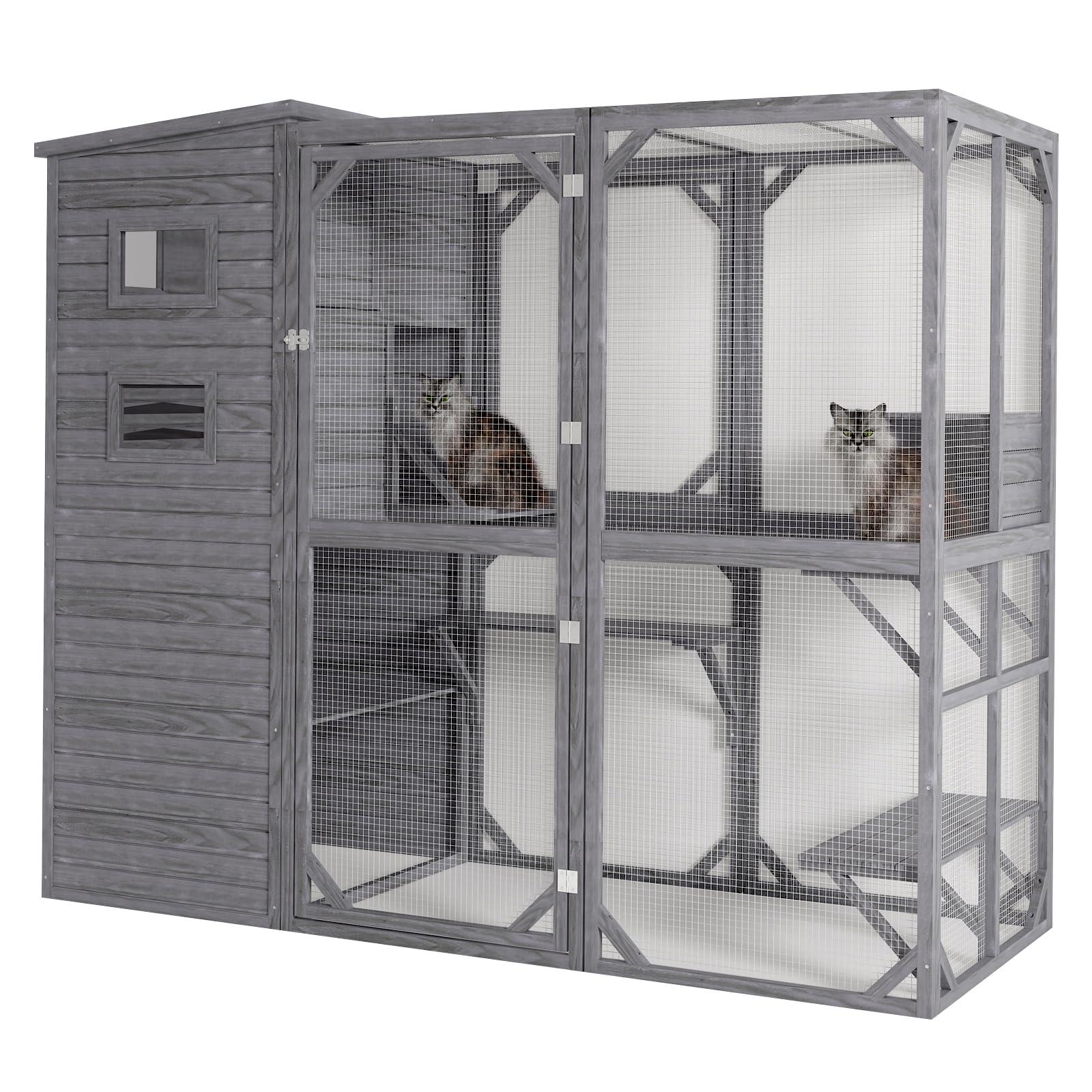 Mxsunh Catio Outdoor Cat Enclosure,Large Weatherproof Cat House For Mulitiple Cats Play With 4 Platforms, Sunshine Roof,Visible