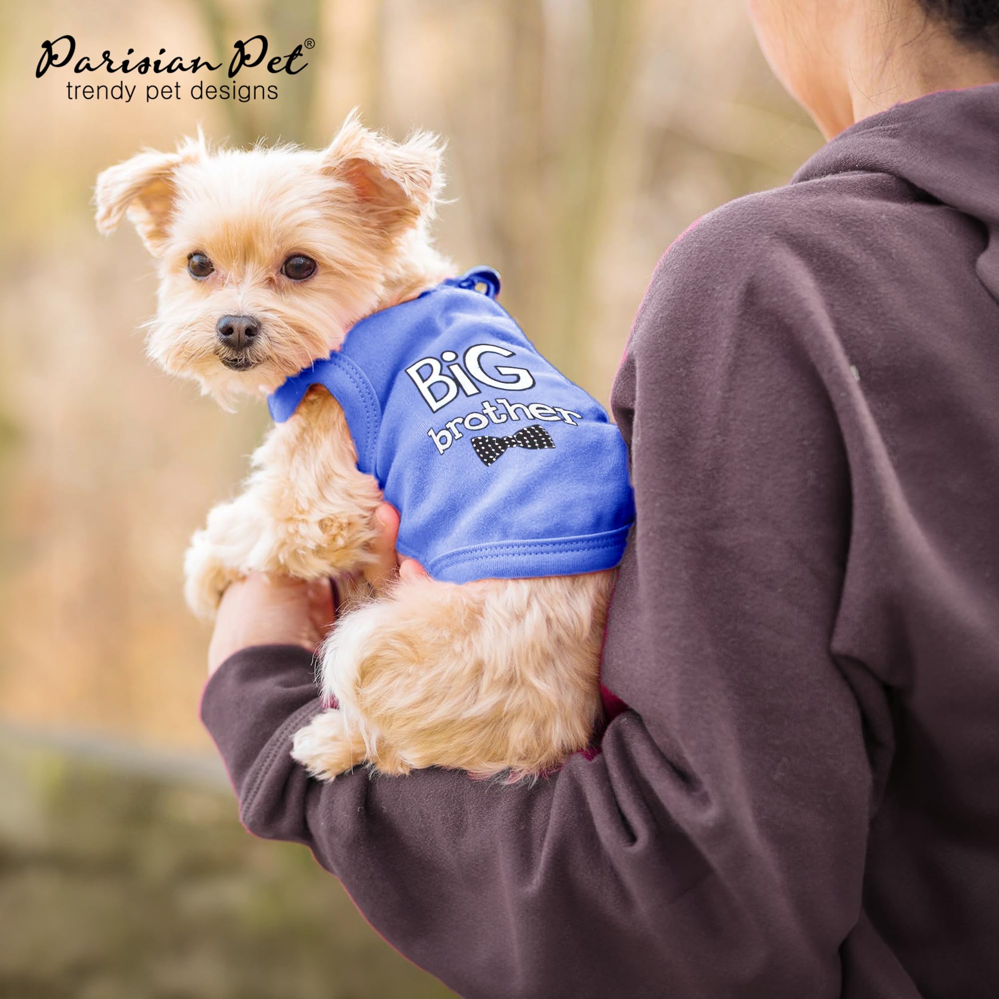 Parisian Pet Dog T-Shirt With Embroidered ' Big Brother ' Words - 100% Cotton, Big Brother Dog Shirt - Sleeveless Pet Vest - Machine Washable Blue Dog Shirt For Large Dogs, Xl