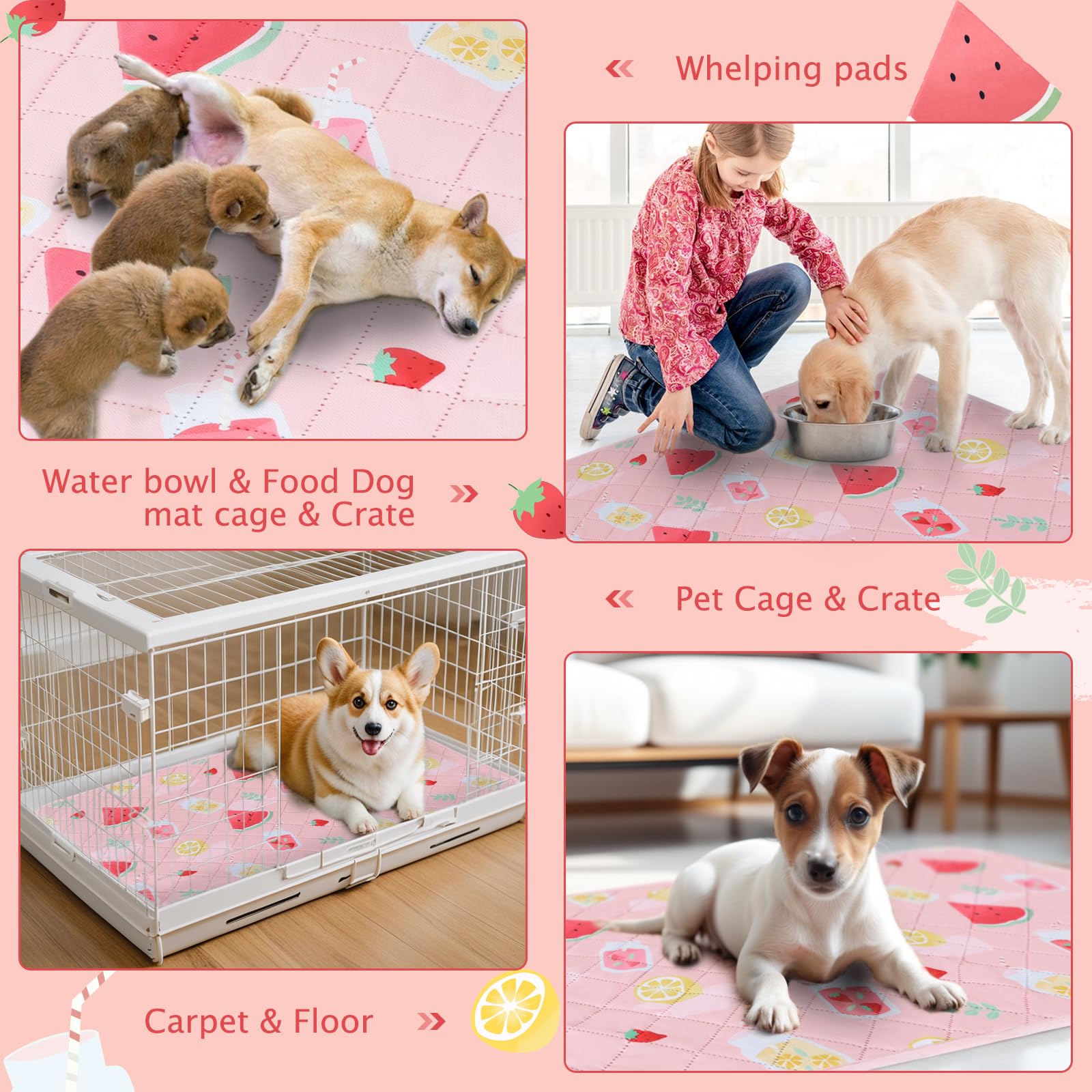 Bvagss Washable Pee Pads For Dogs, 2-Pack Reusable, Leakproof, Waterproof, Super Absorbent, Watermelon, 36X24 Inch