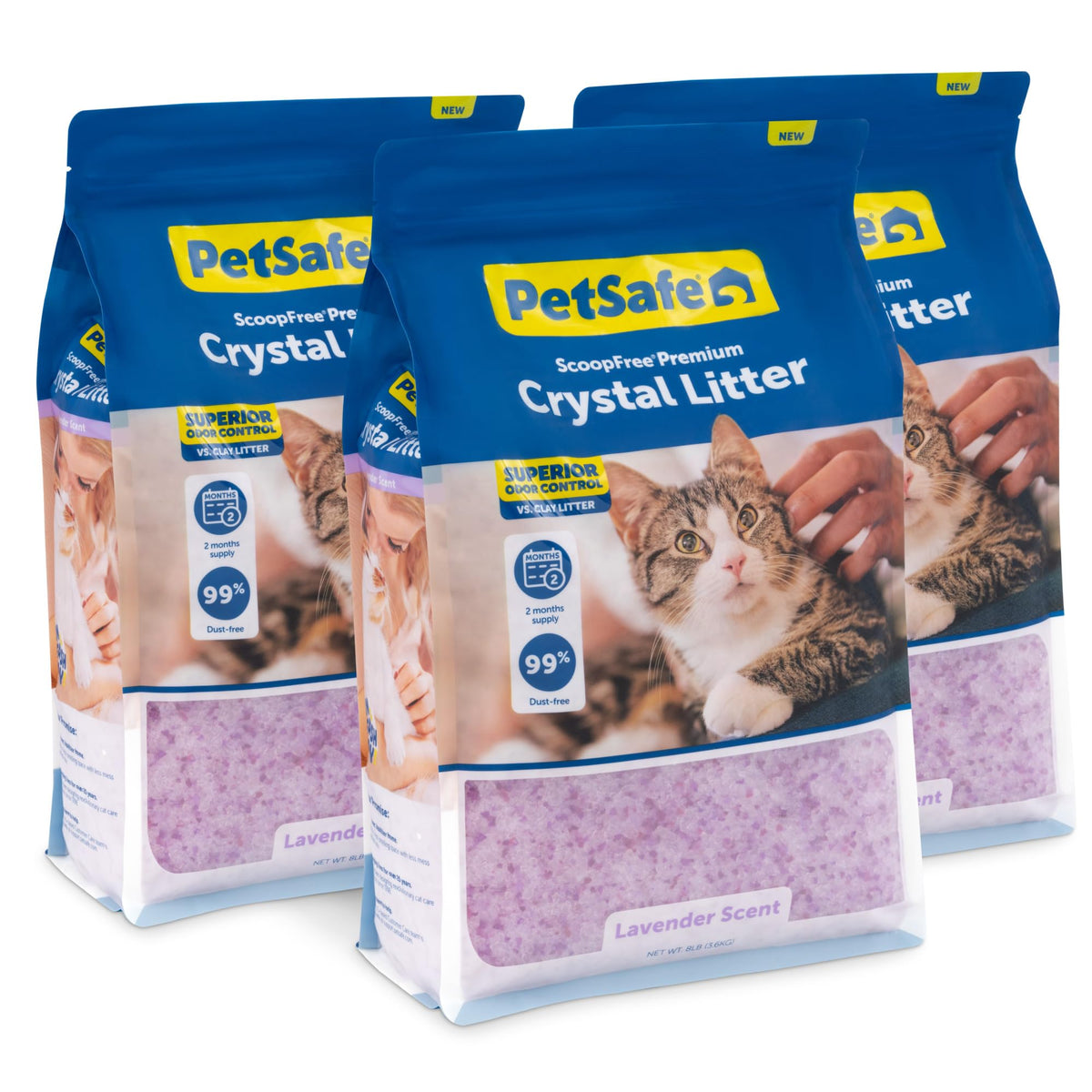 Petsafe Scoopfree Odor Control Crystal Cat Litter, Lavender Scent, 8 Lb Bag, Pack Of 3