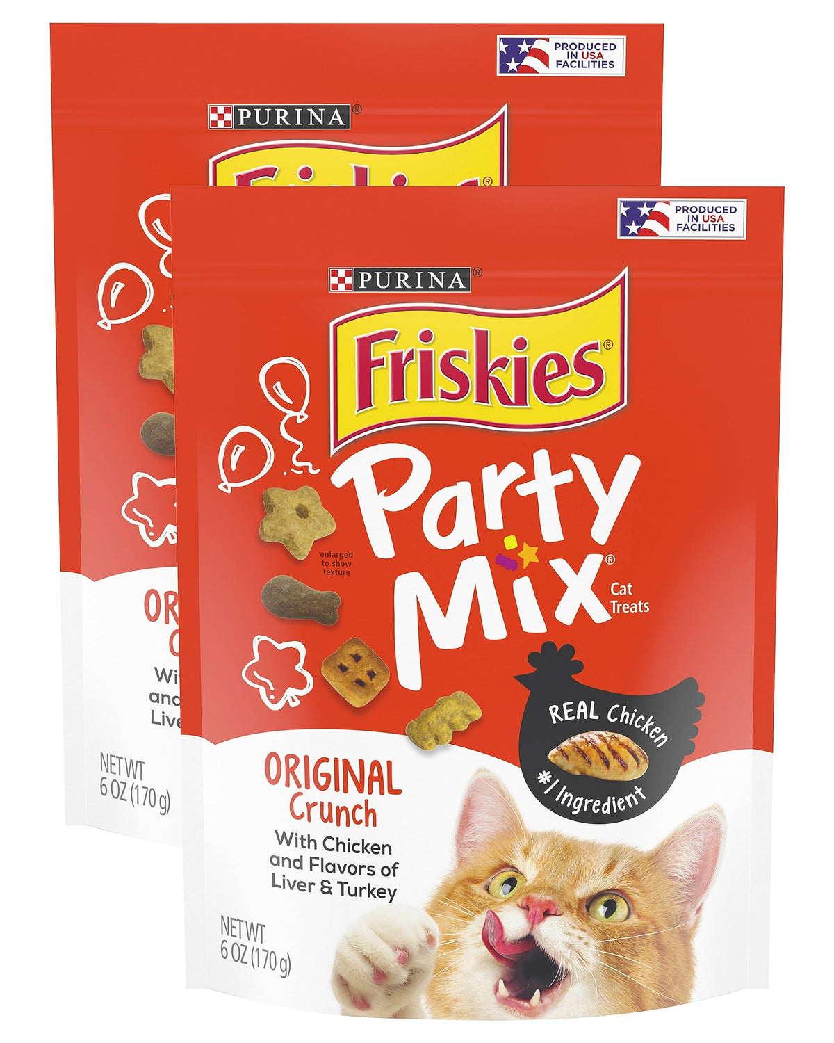 Friskies Party Mix Cat Treats - Original Crunch - Chicken, Liver, & Turkey Flavors - Net Wt. 6 Oz Each - Pack Of 2