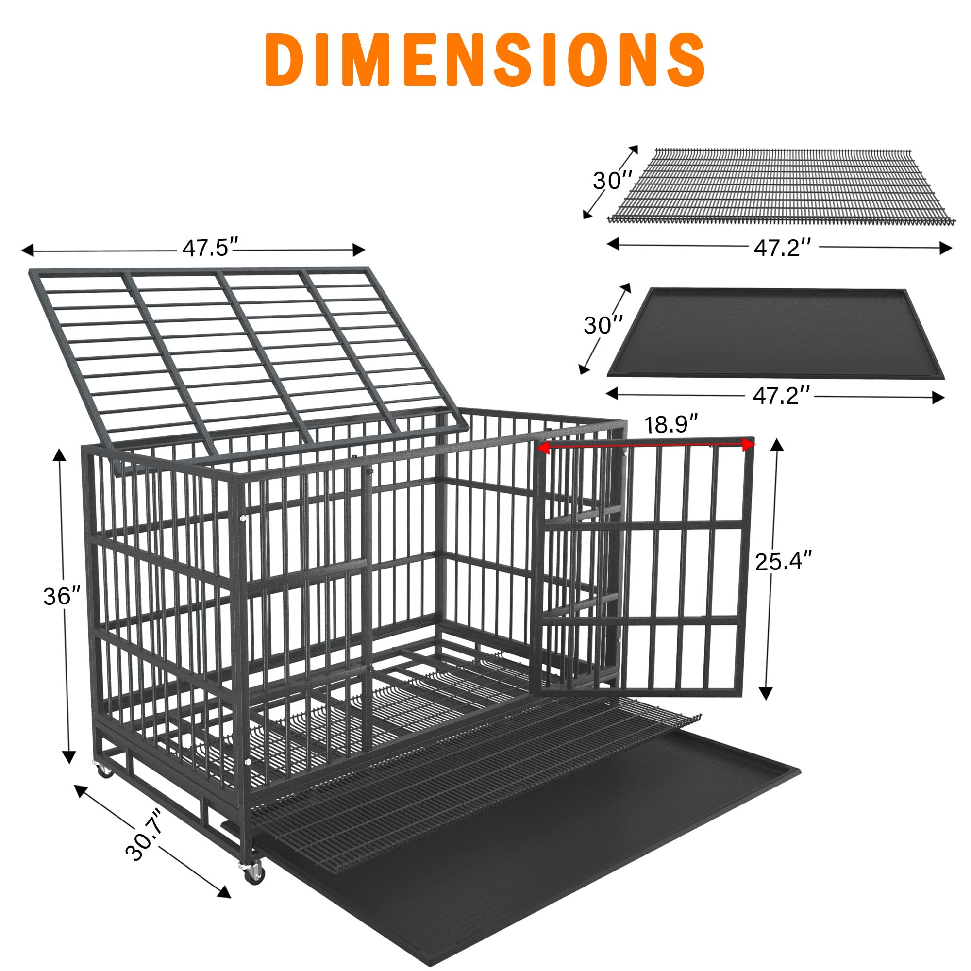Boldbone 48/42/38 Inch Heavy Duty Indestructible And Escape-Proof Dog Crate Cage Kennel For Large Dogs, High Anxiety Dog Crate With Removable Crate Trays, Wheels And Double Door, Extra Large Xl Xxl
