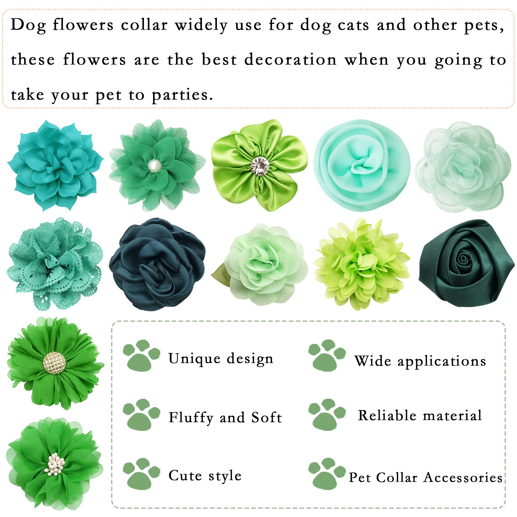 Pet Show 12Pcs Green Dog Collar Bows And Flowers Attachment For Girls Boys Puppies Cats Small Medium Dogs Collars Embellishment Decor For Wedding Birthday Parties Grooming Accessories