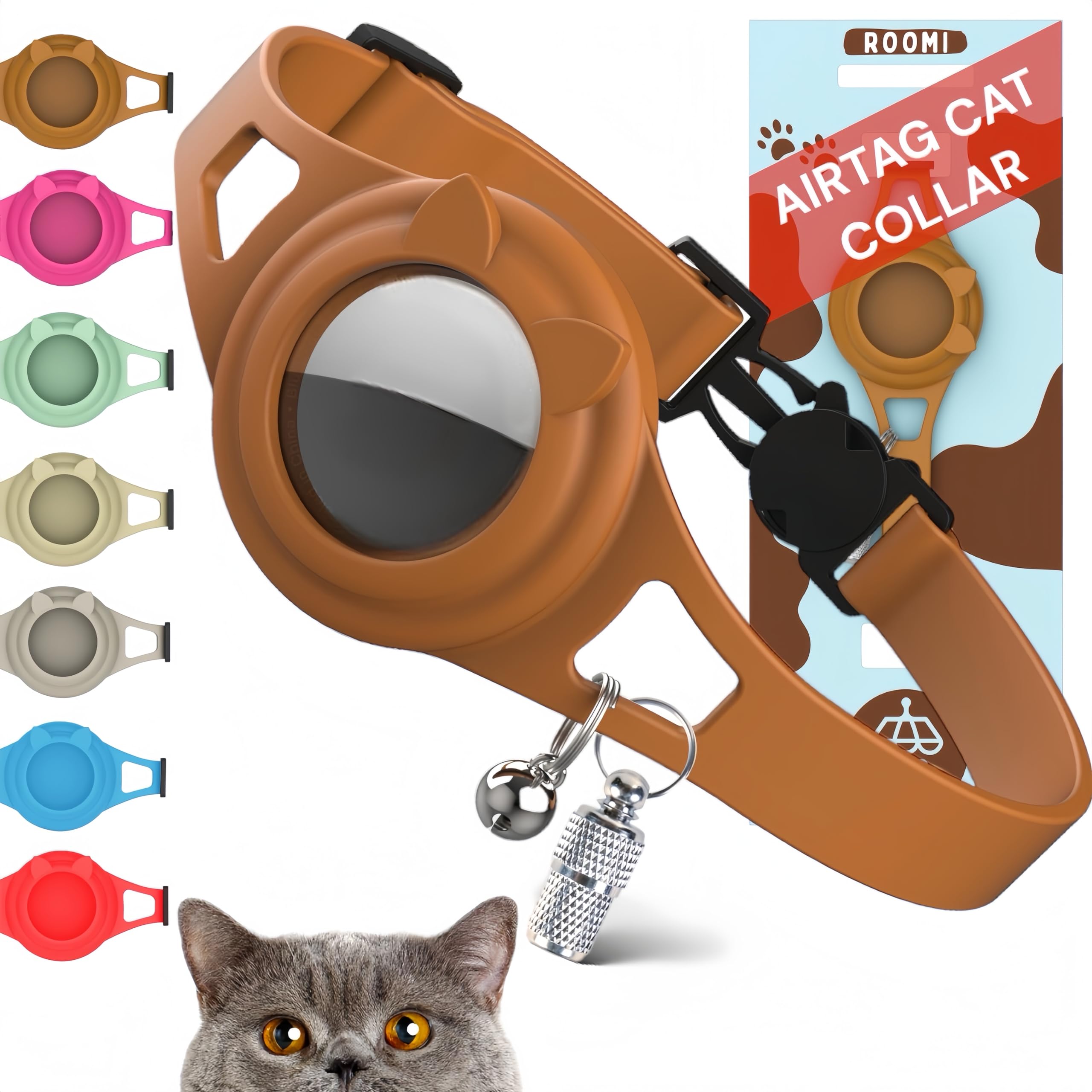 Hypoallergenic Cat Collar With Breakaway Clasp, Bell & Id Tag. Compatible With Apple Airtag. Waterproof & Lightweight Cat Collar