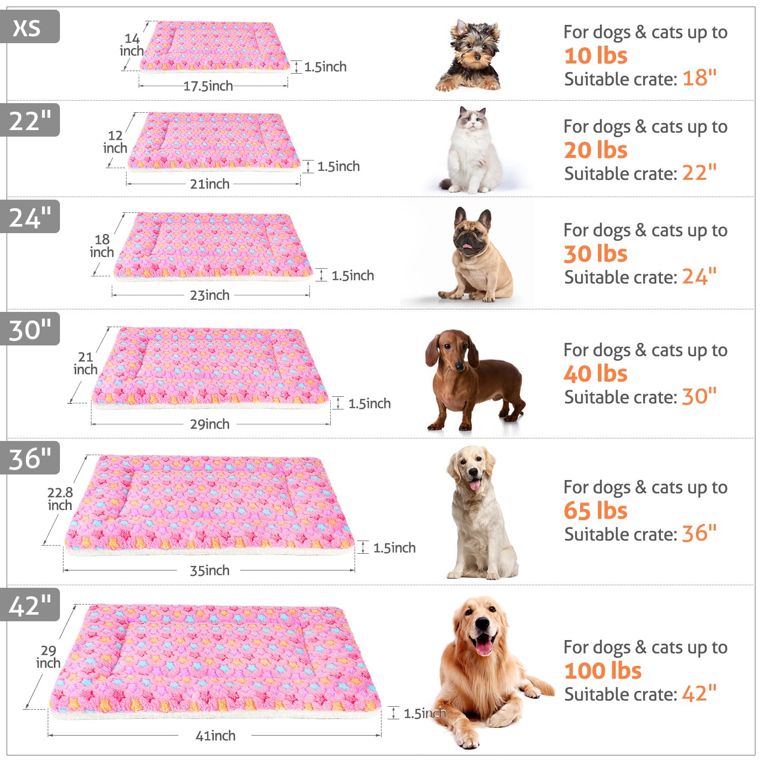 Mora Pets Cat Bed Dog Crate Pad Ultra Soft Pet Bed With Cute Star Print Washable Crate Mat For Small Dogs And Indoor Cats Reversible Fleece Dog Kennel Pad Cat Carrier Mat 14 X 17.5 Inch Pink