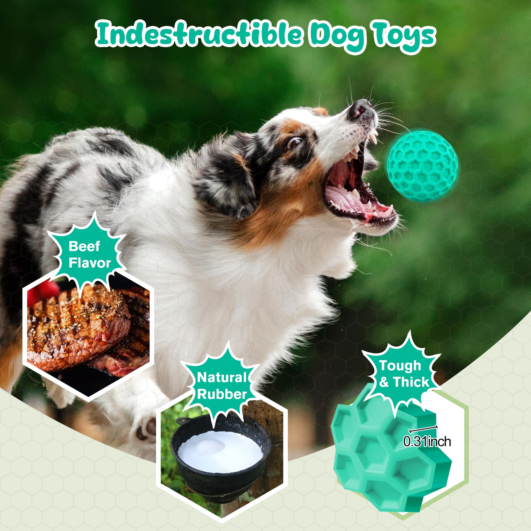 Zrifaqesw Squeaky Dog Toys For Aggressive Chewers, Indestructible Dog Balls For Aggressive Chewers, Blue Green Squeaky Balls For