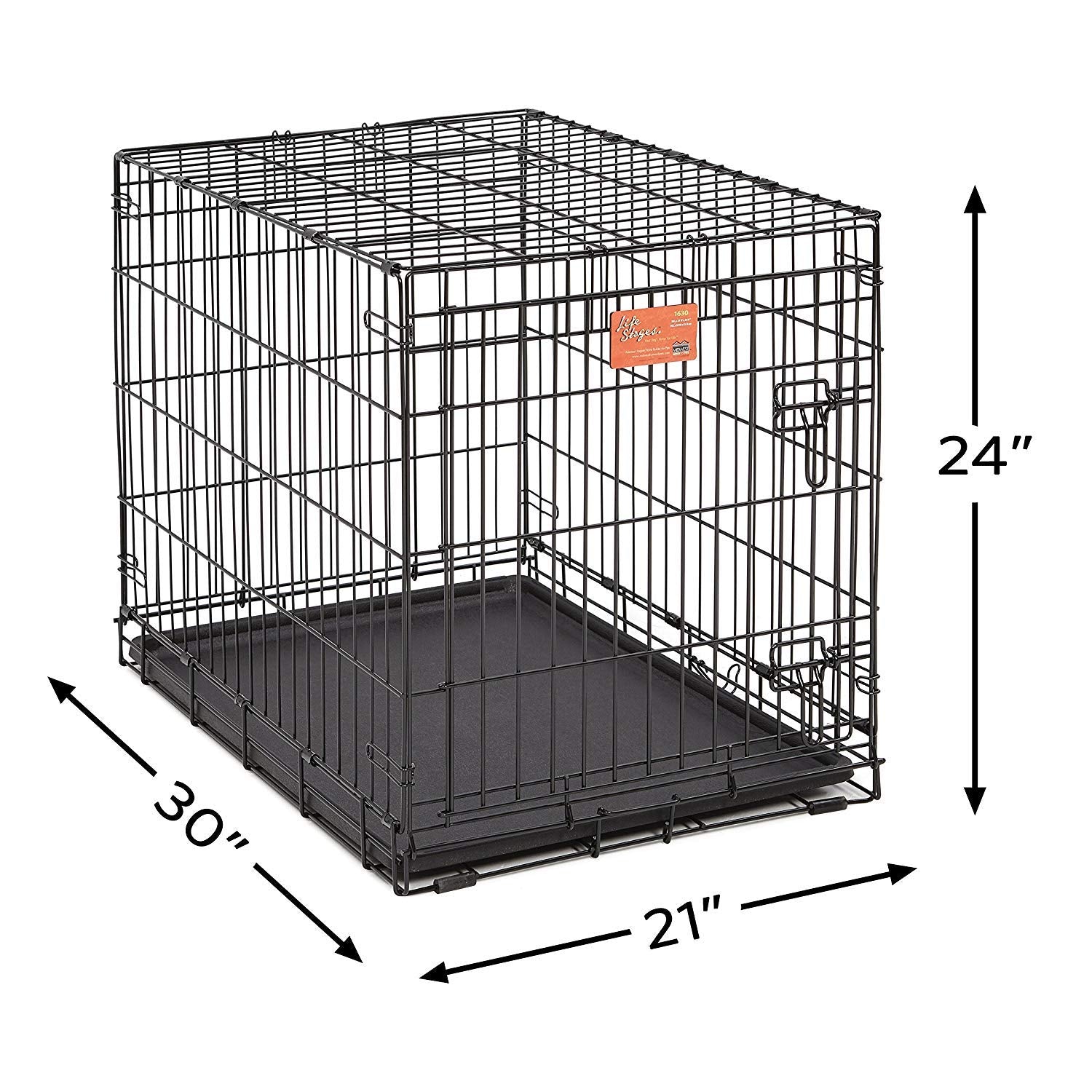 Medium Dog Crate | Midwest Life Stages 30' Folding Metal Divider Panel, Floor Protecting Feet, Plastic Tray 30L X 19W 21H Inches, Breed