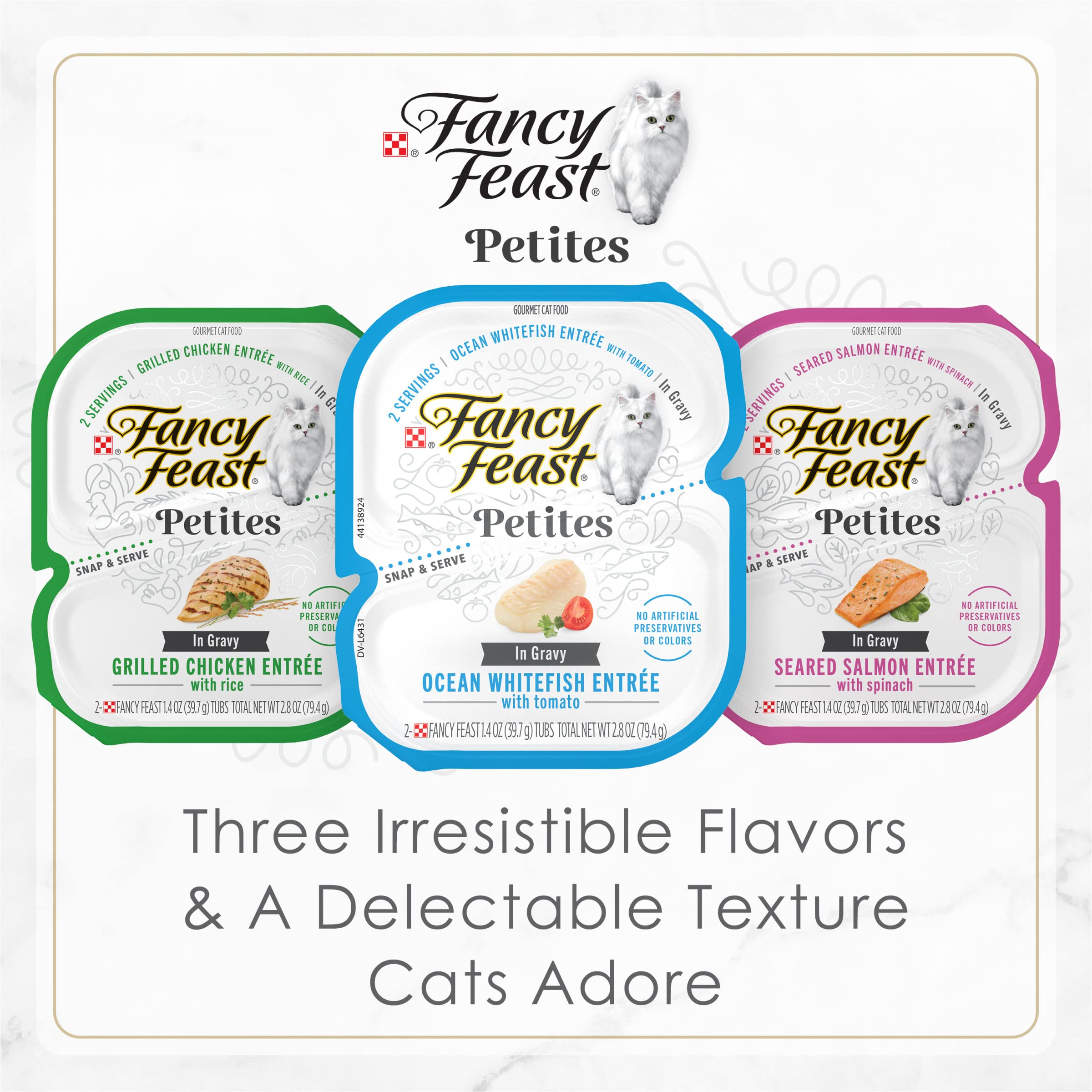 Purina Fancy Feast Gourmet Wet Cat Food Variety Pack, Petites Gravy Collection, break-apart tubs, 24 servings - (Pack of 12) 2.8