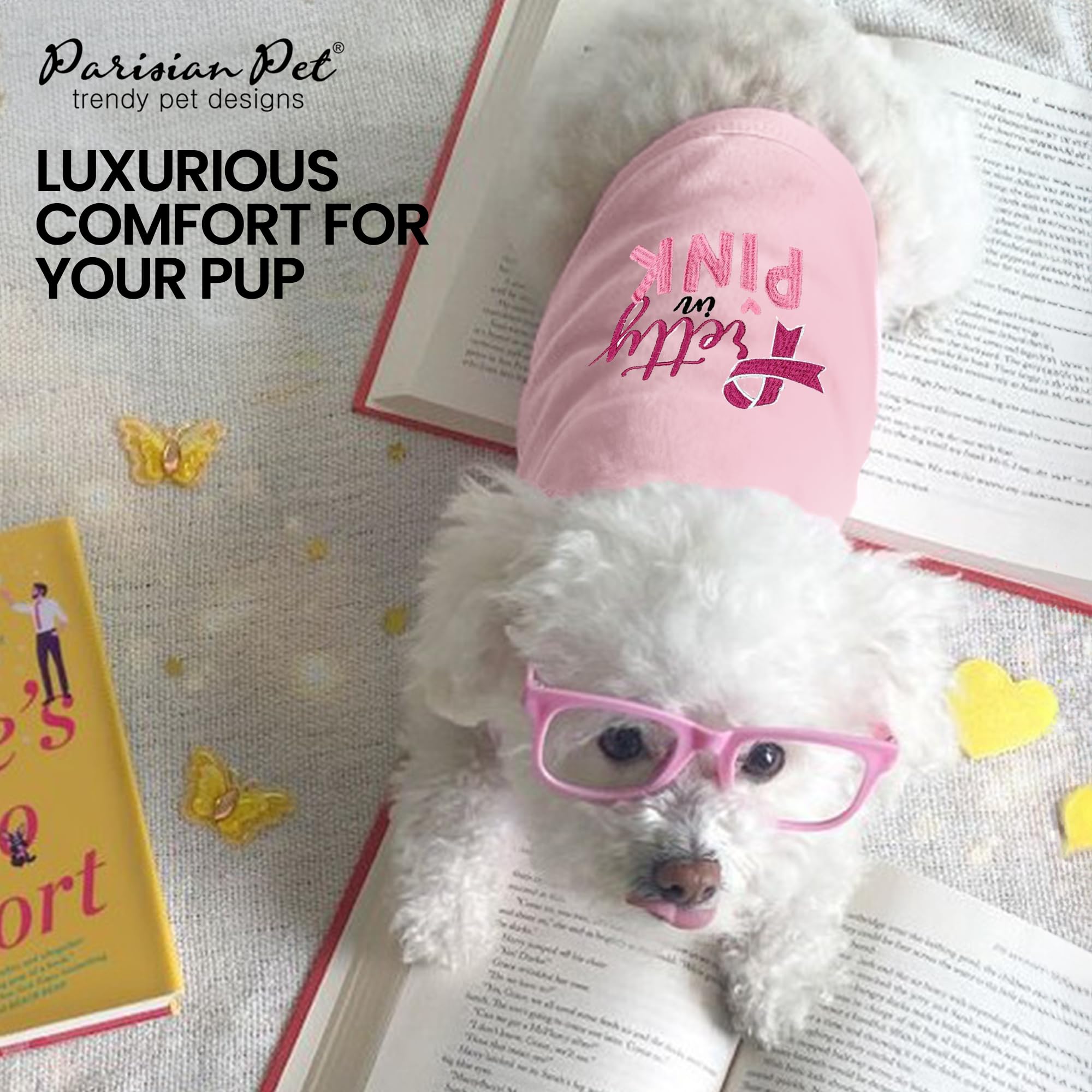 Parisian Pet Dog Tshirt - Embroidered “ Pretty In Pink “ Girl Dog Shirt - Breathable And Lightweight Dog Clothes - Sleeveless Dog Tee Shirts - Machine Washable Dog Shirt For Large Dogs - Xl