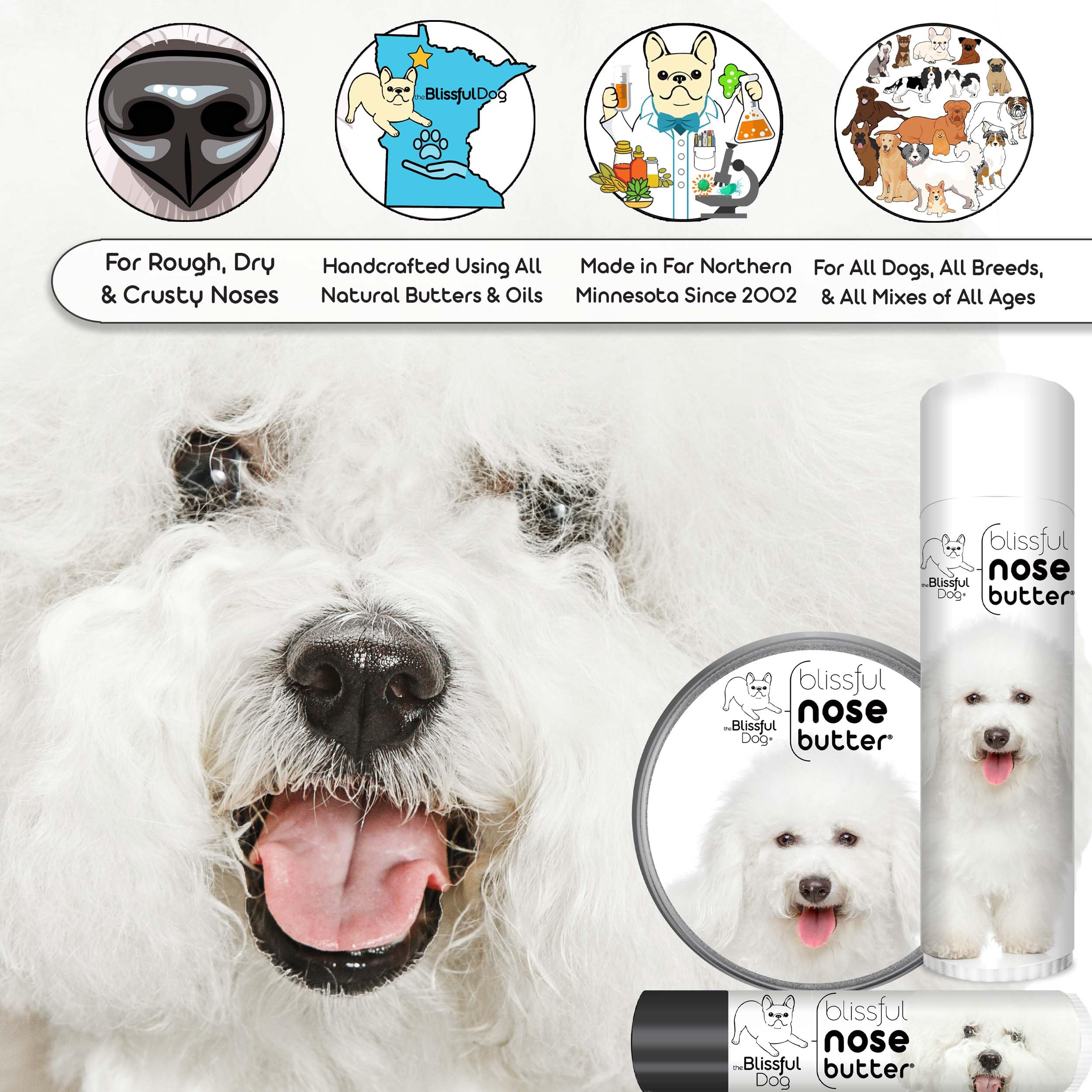 The Blissful Dog Bichon Frise Unscented Nose Butter, 2-Ounce