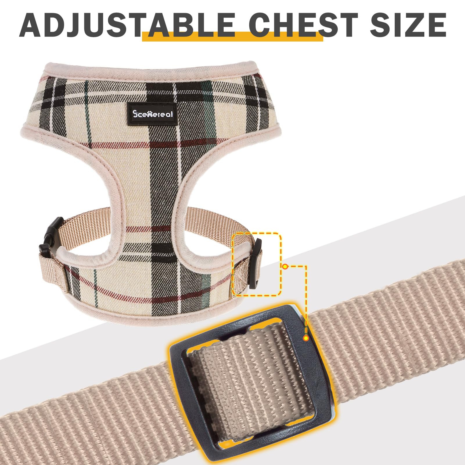 Scenereal Puppy Dog Harness With Leash Set For Small Medium Dogs, Soft Mesh Step In Pet Harnesses And Leash, No Chock Plaid Adjustible No Pull Vest