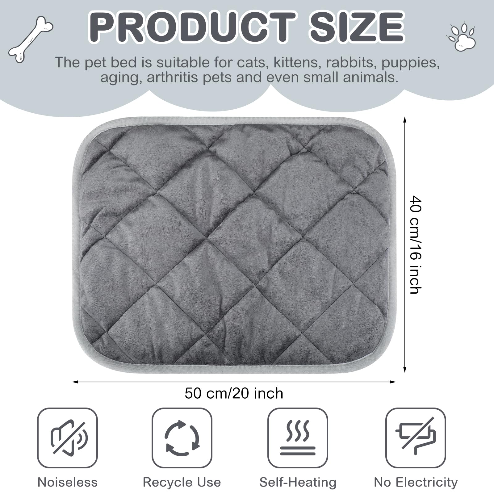 Clysee 8 Pack Self Heating Cat Mat Self Warming Cat Bed 20''X16'' Extra Warm Thermal Pet Bed Mat Reflects Body Heat Washable Dog