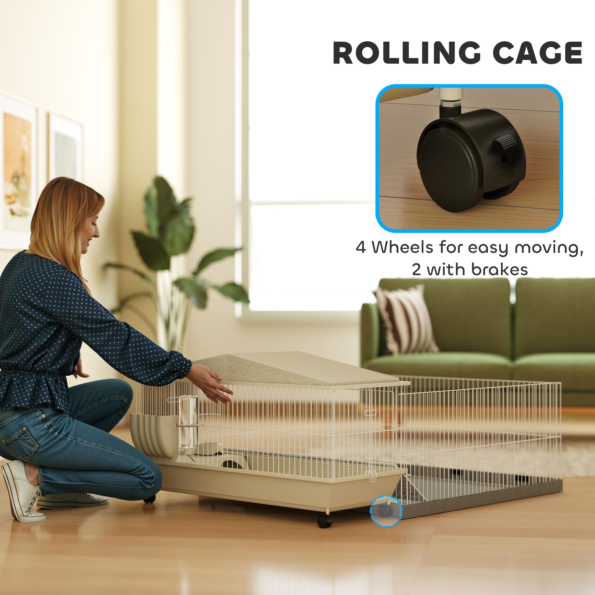 PawHut Small Animal Cage, Guinea Pig Cage with Removable Pet Playpen, Waterproof Pad, Food Dish, Water Bottle, Hay Feeder, Soft-