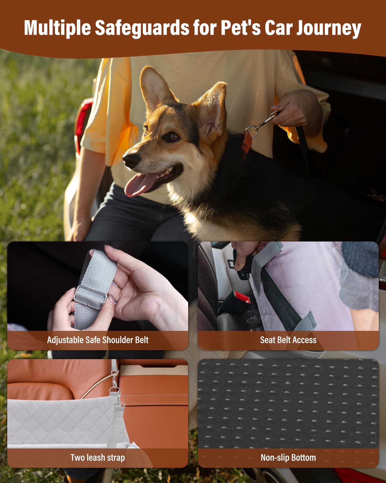 Dog Car Seat for Large Medium Dogs Under 55 lbs, Dog Booster Seat for 2 Small Dogs, Detachable Washable Pet Travel Bed with Thic