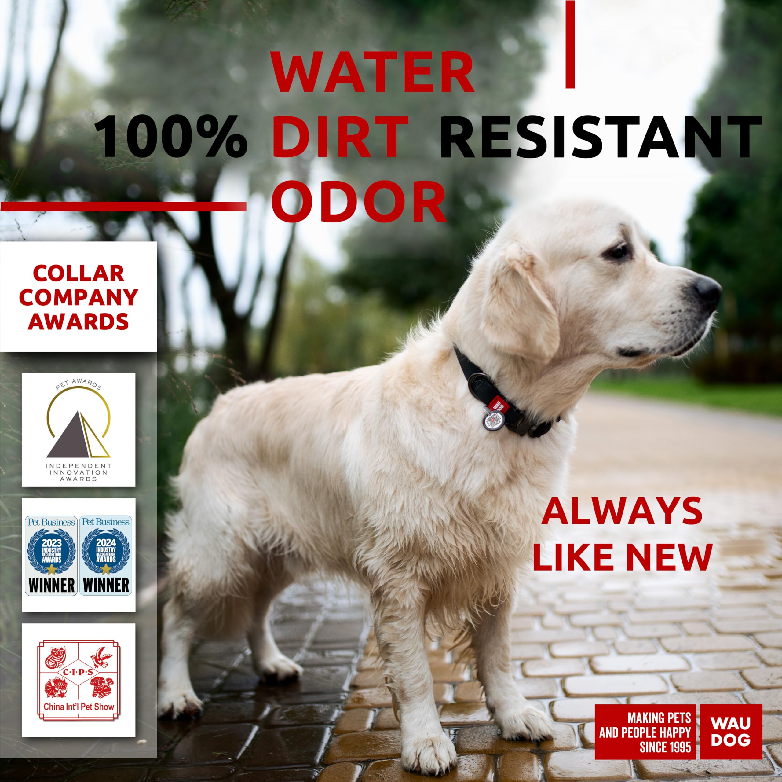Waudog Waterproof Dog Collar - Adjustable Dog Collar For Large Dogs, Small And Medium Dogs - Heavy Duty Collars With Durable Met