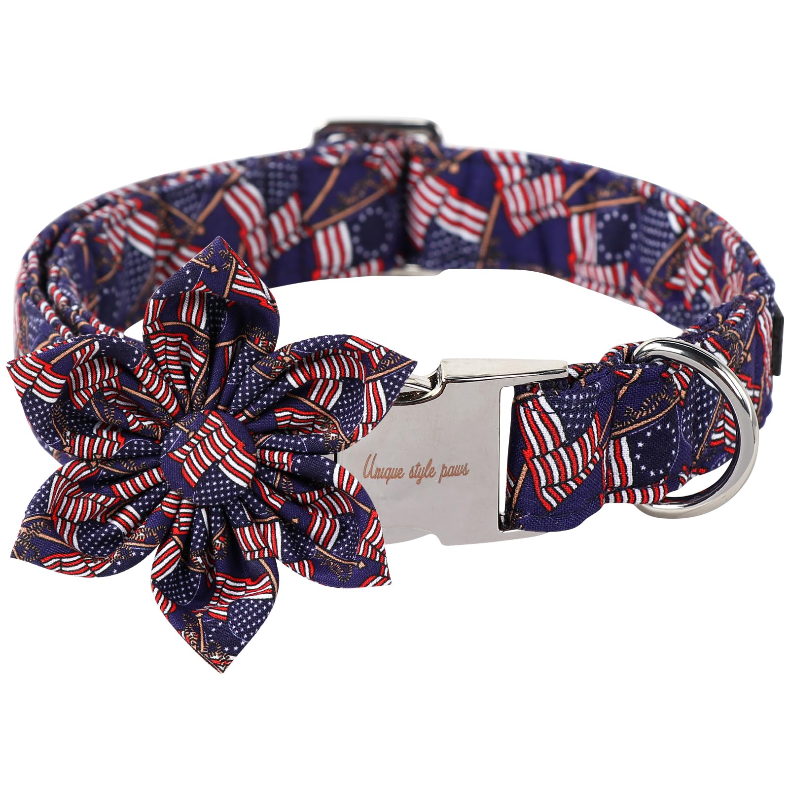 Unique Style Paws 4Th Of July Dog Collar With Bow American Flag Dogs Collar With Bow Tie Adjustable Patriotic Dog Collars For Sm