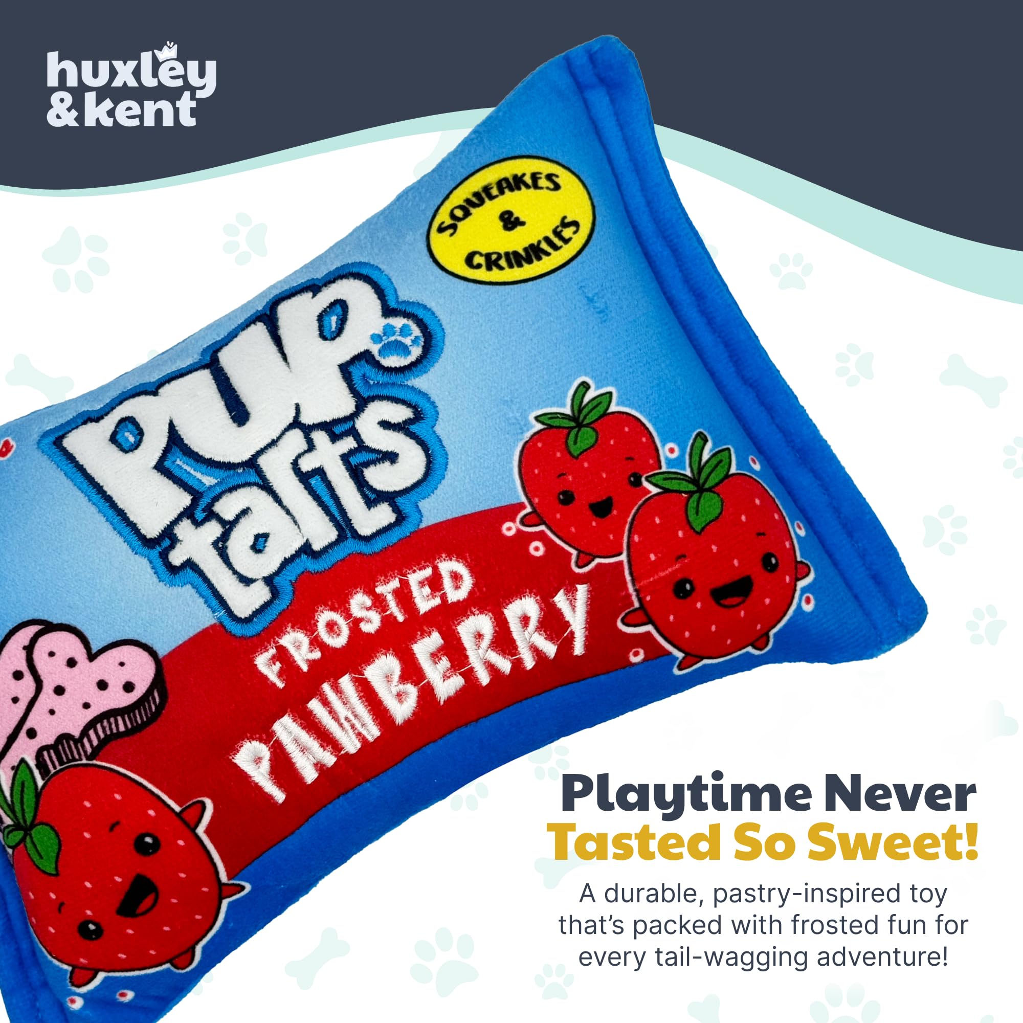 Huxley & Kent For Dogs - Pup-Tarts Frosted Pawberry (Small) - Snack Attack Power Plush Funny Dog Toy With Squeaker - H&K