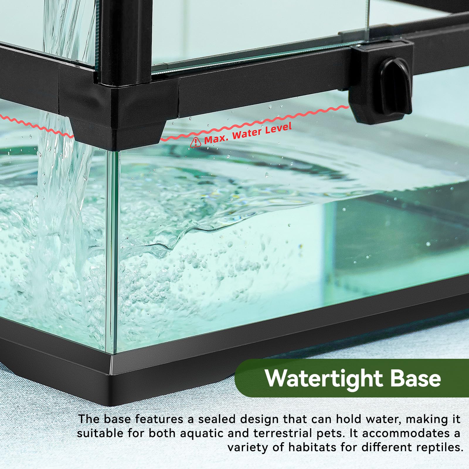 Glass Reptile Tank Front Opening Terrarium Suitable For Leopard Geckos, Snakes, Tree Frogs, Chameleons,Watertight Base, Ventilat