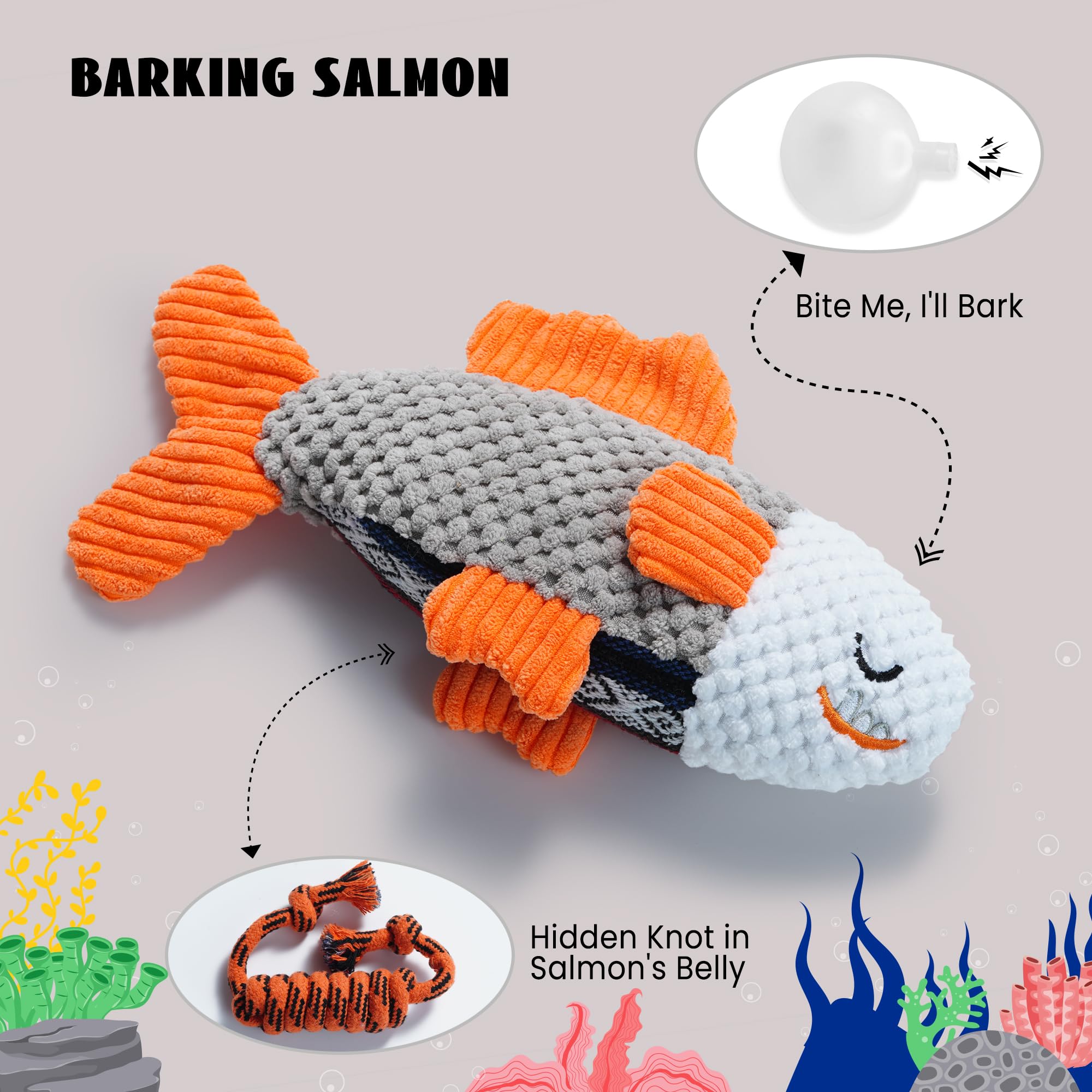 Nocciola Crinkle Squeaky Dog Toys - 4 Pack Plush Rope Tug, Durable Chew Toys for Small to Large Breeds, Ocean Series
