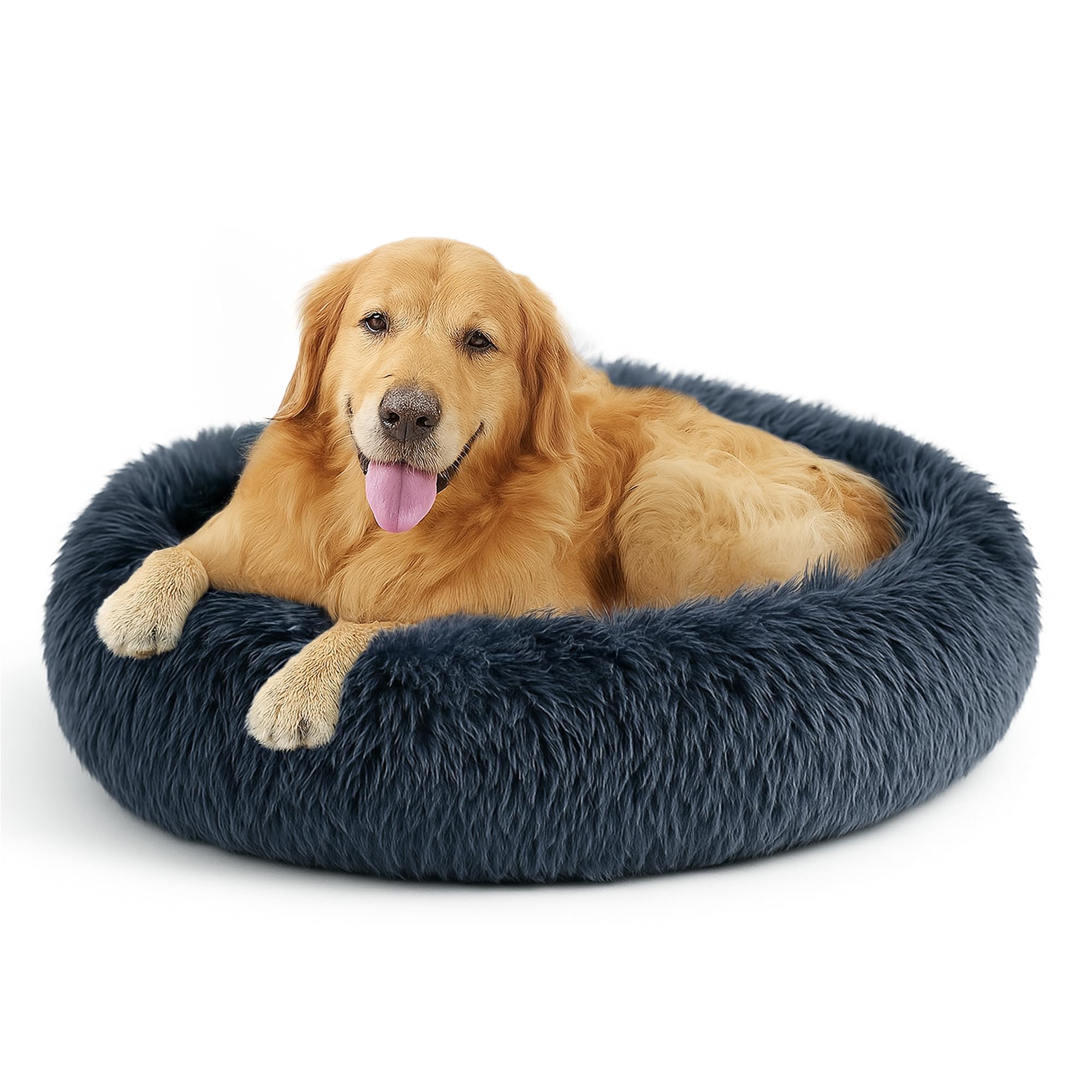Deconovo Large Dog Bed - Calming Donut Dog Bed For Large Dogs, Anti-Anxiety Plush Round Pet Bed With Fluffy Faux Fur, Machine Wa