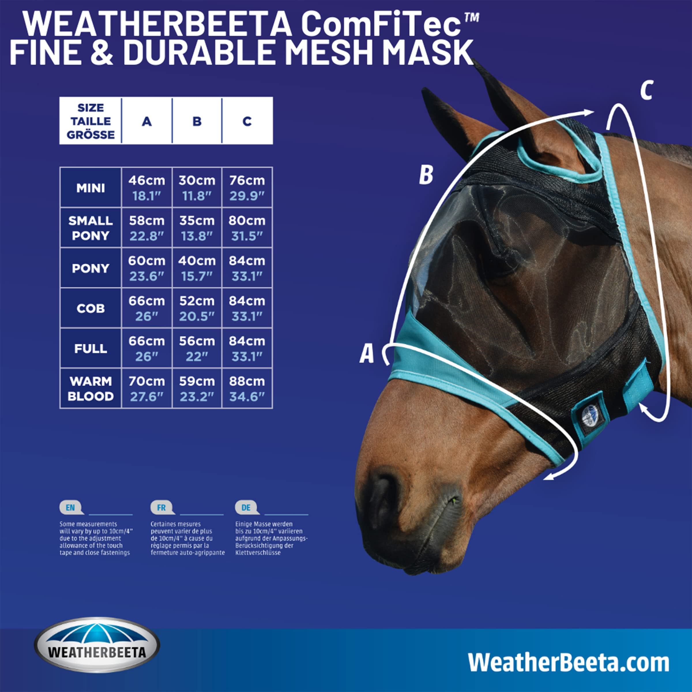 WeatherBeeta ComFiTec Fine Mesh Mask with Ears, Black/Turquoise, Cob