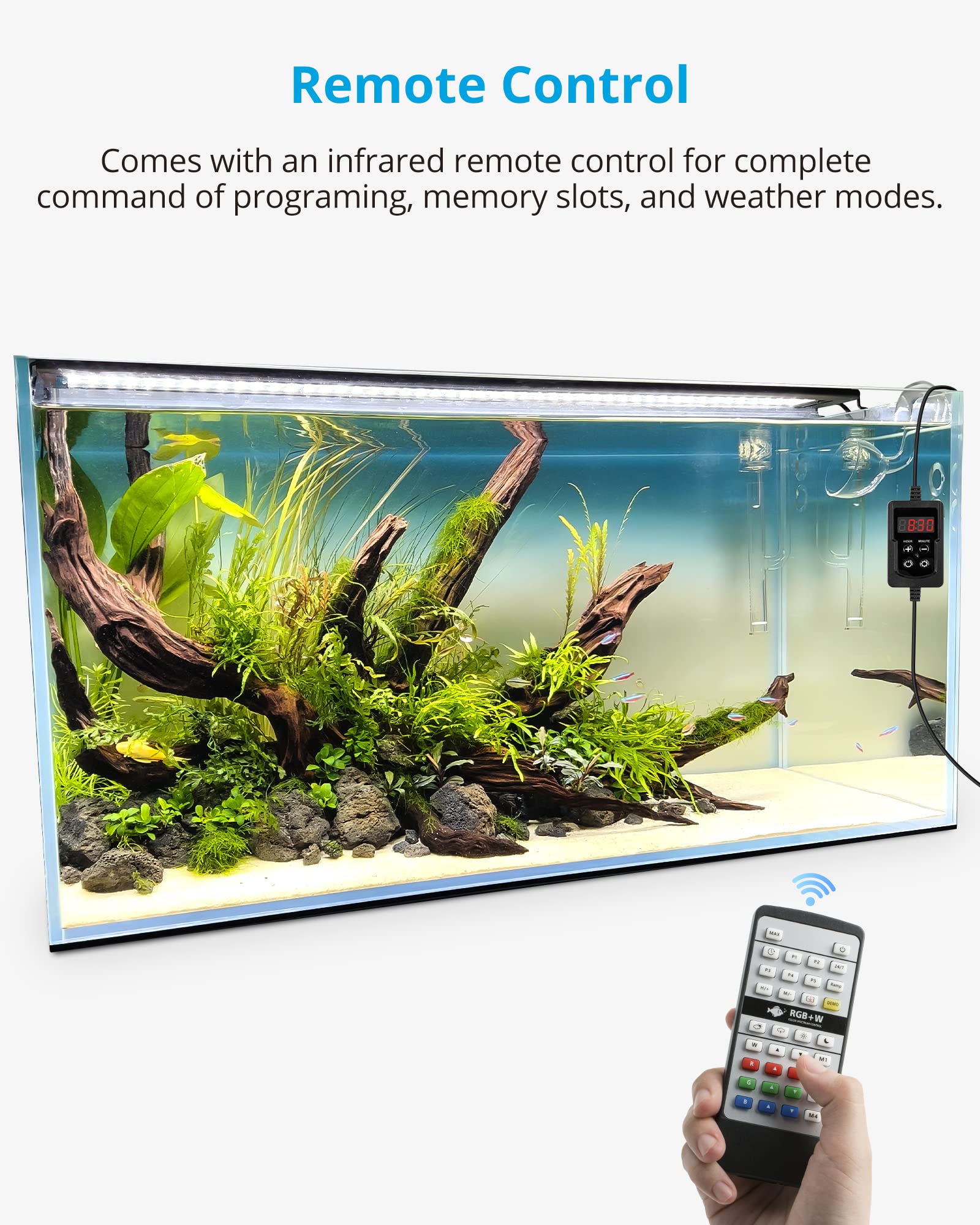 Nicrew Rgb+W 24/7 Led Aquarium Light With Remote Controller, Full Spectrum Fish Tank Light For Planted Freshwater Tanks, Planted Aquarium Light With Extendable Brackets To 12-18 Inches, 12 Watts
