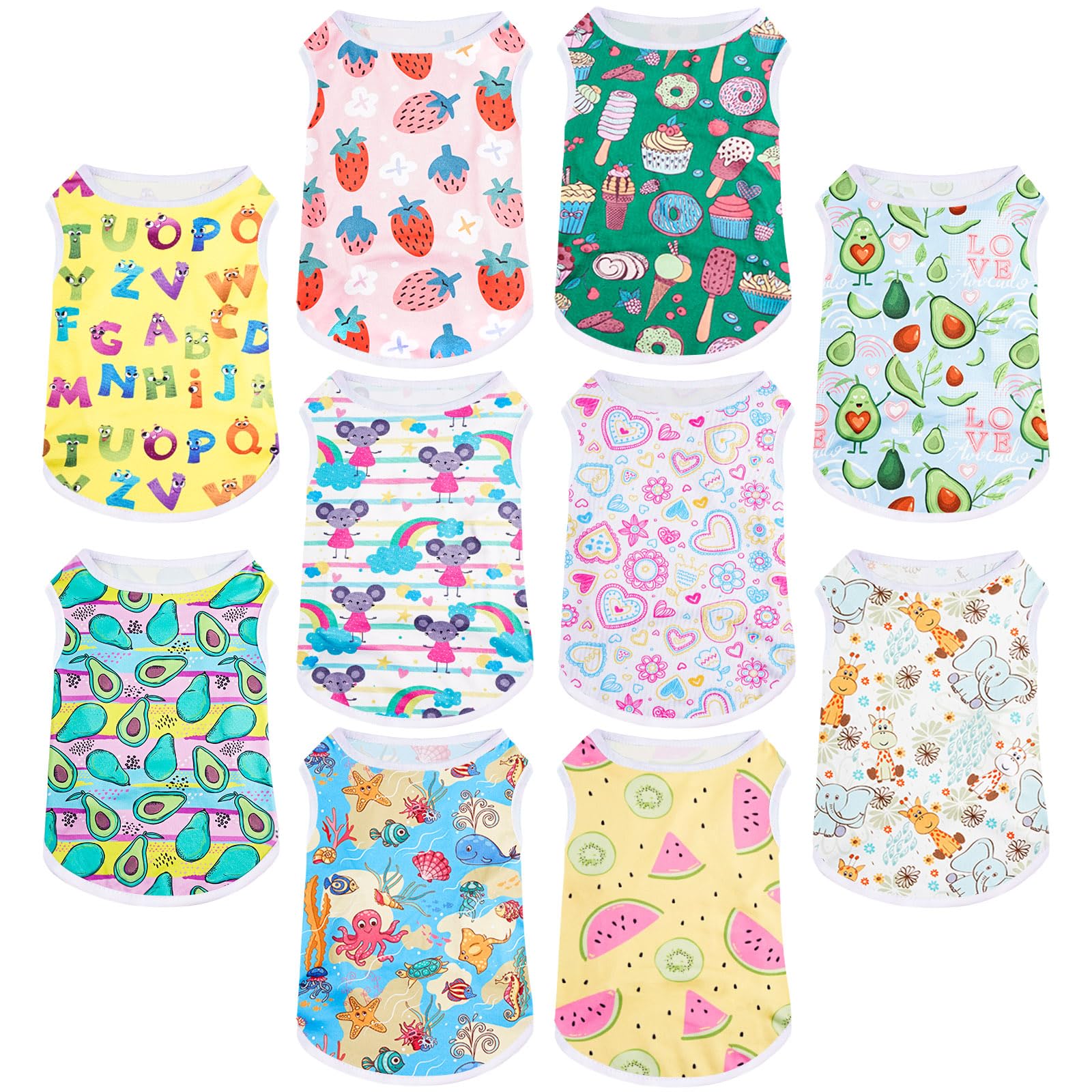 Saintrygo 10 Pcs Lovely Puppy Shirts Print Dog Clothes Breathable Pet Cartoon Dog Shirt Clothes Sweatshirt For Puppy Cat(Large)