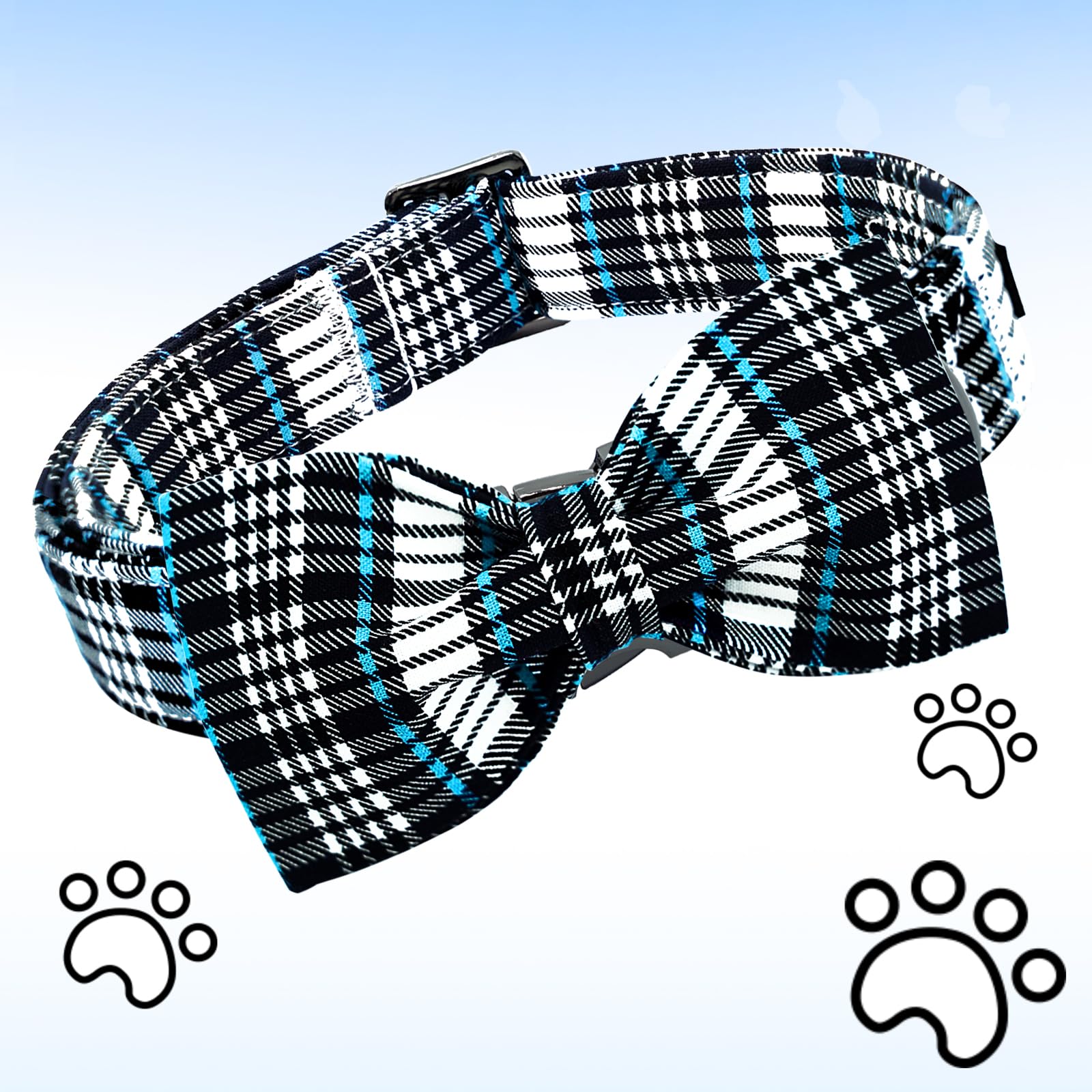 Lionheart Glory Dog Bow Collar Blue And Black Plaid Dog Collar For Small Dogs,Boy Dog Collars With Bowtie Spring Summer Collars