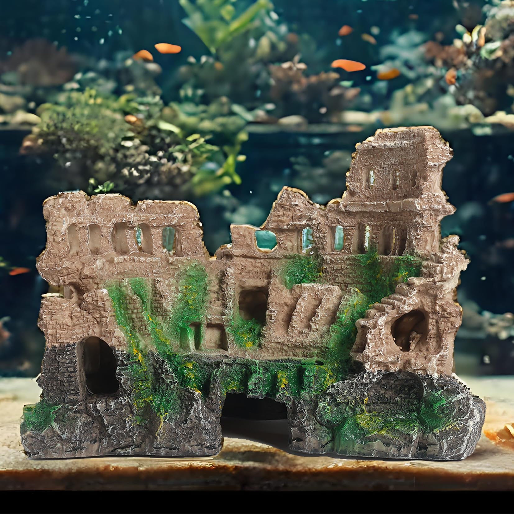Large Antique Roman Column Ruins Castle Aquarium Decor - Fish Tank Cave Hideout Decorations, Resin European Castle Ornament Safe