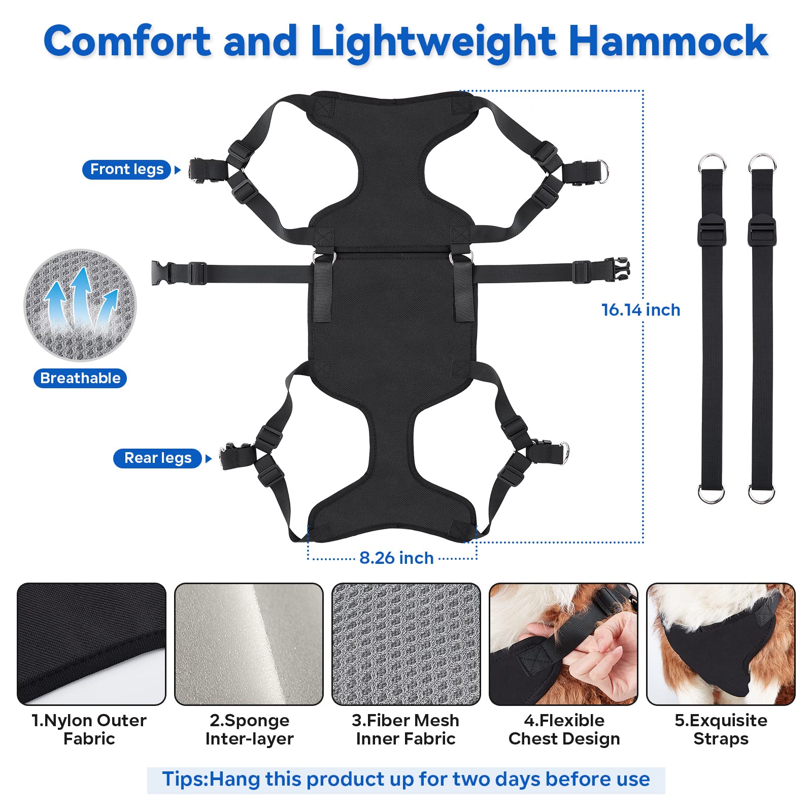 2 In 1 Dog Grooming Hammock With No-Pull Dog Harness, Disassembled Grooming Hammock Into Leash, With Adjustable Grooming Loop/Leash And Stainless Hooks, For Small Size Cat/Dog