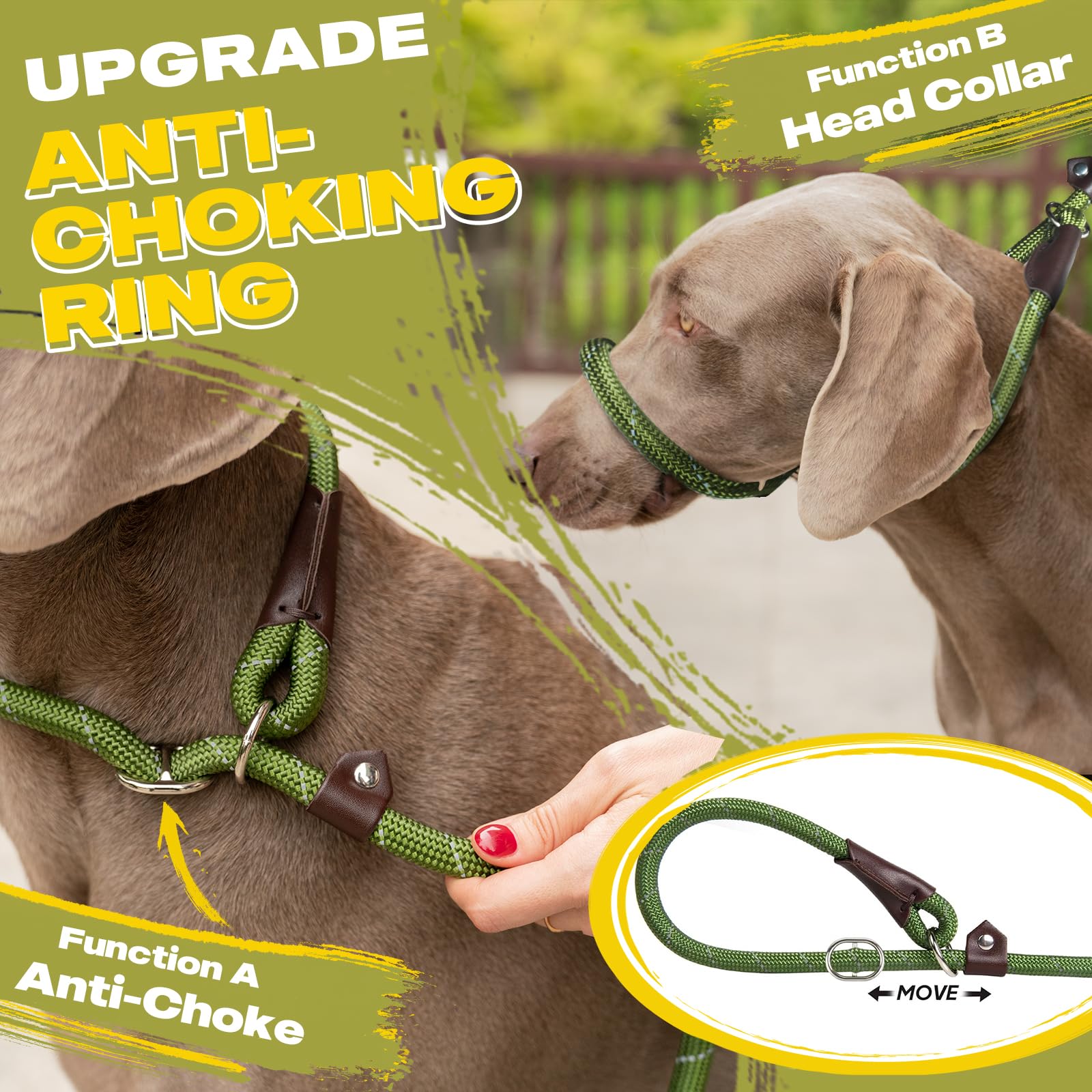 Fida Durable Slip Lead , 6 Ft X 1/2'' Heavy Duty Loop Leash, Comfortable Strong Rope Leash For Large, Medium Dogs, No Pull Pet T