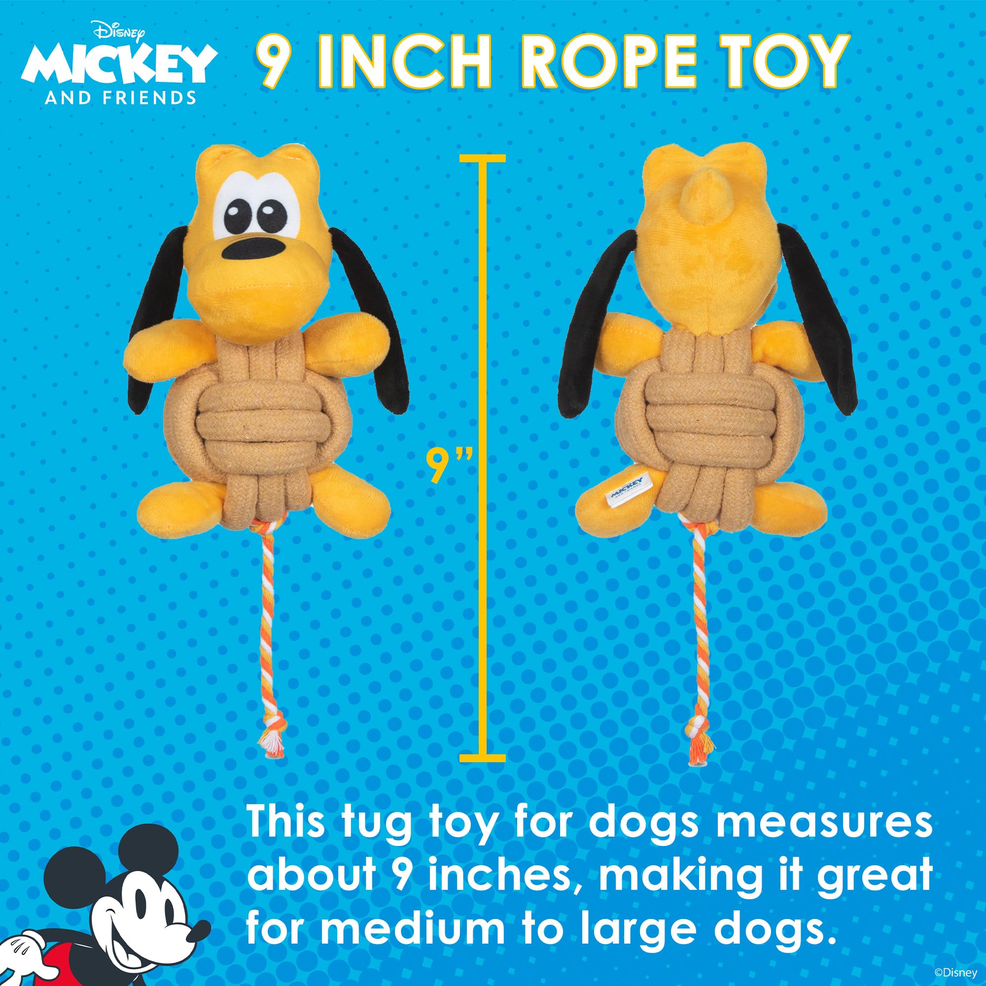 Disney For Pets Pluto Knotty Rope Pet Toy With Squeaker, 9 Inch | Squeaky Dog Toys For Pets | Rope Tug Toy For Dogs Inspired By