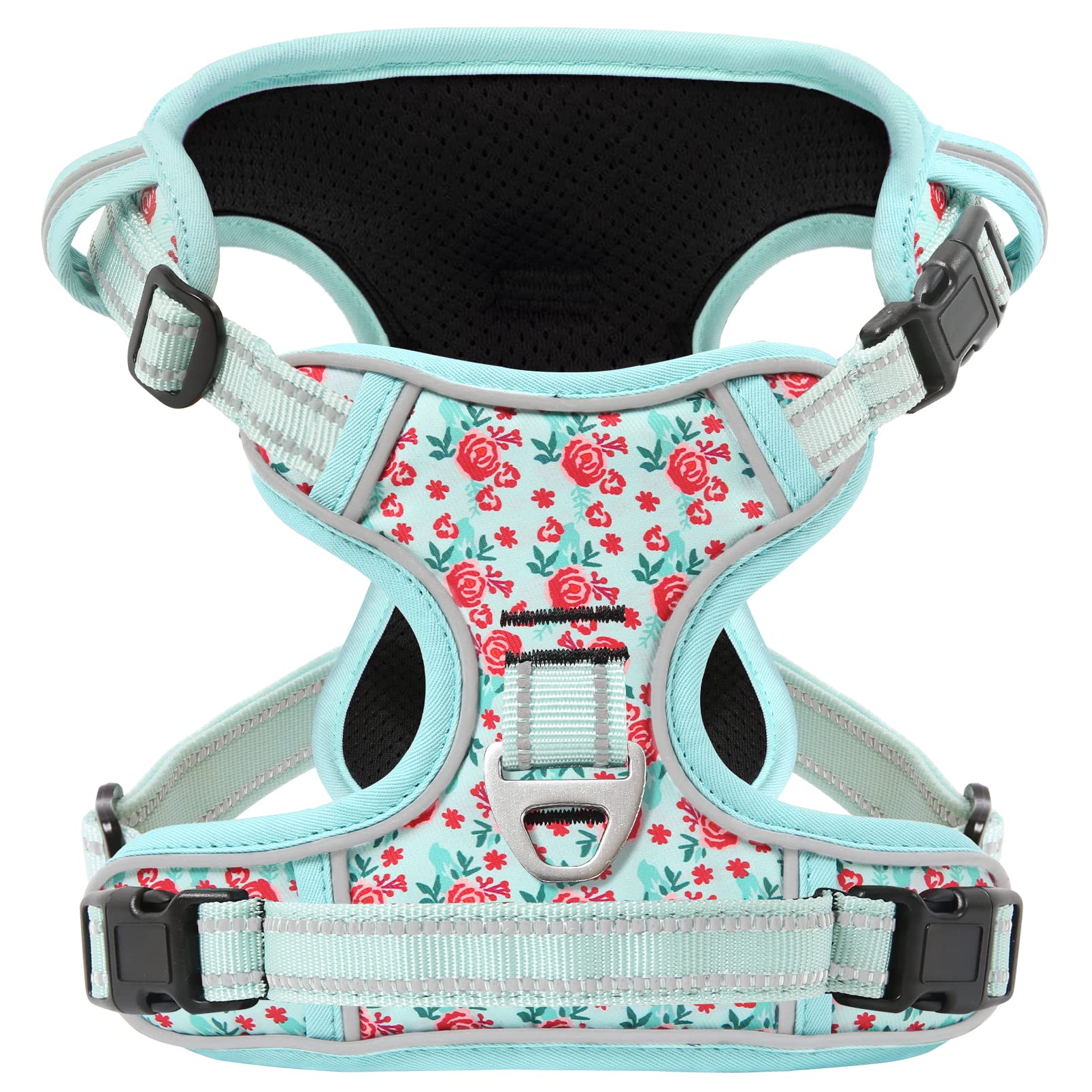 Timos No Pull Dog Harness, Release At Neck Reflective 3 Snap Buckles Adjustable No Choke Pet Vest With Front & Back 2 Leash Clip