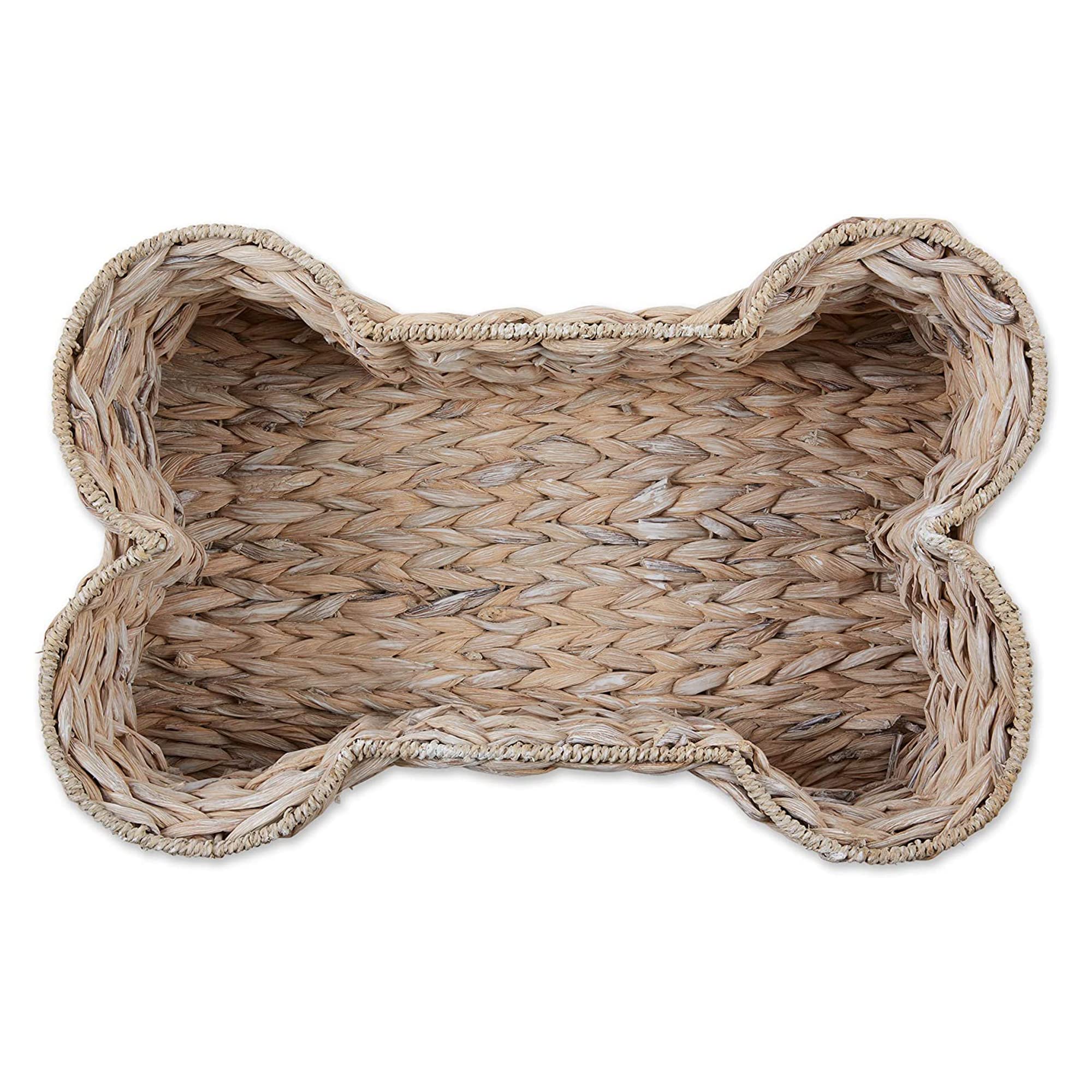 Bone Dry Pet Storage Collection Bone Shape Hyacinth Toy Basket, White Wash, Large