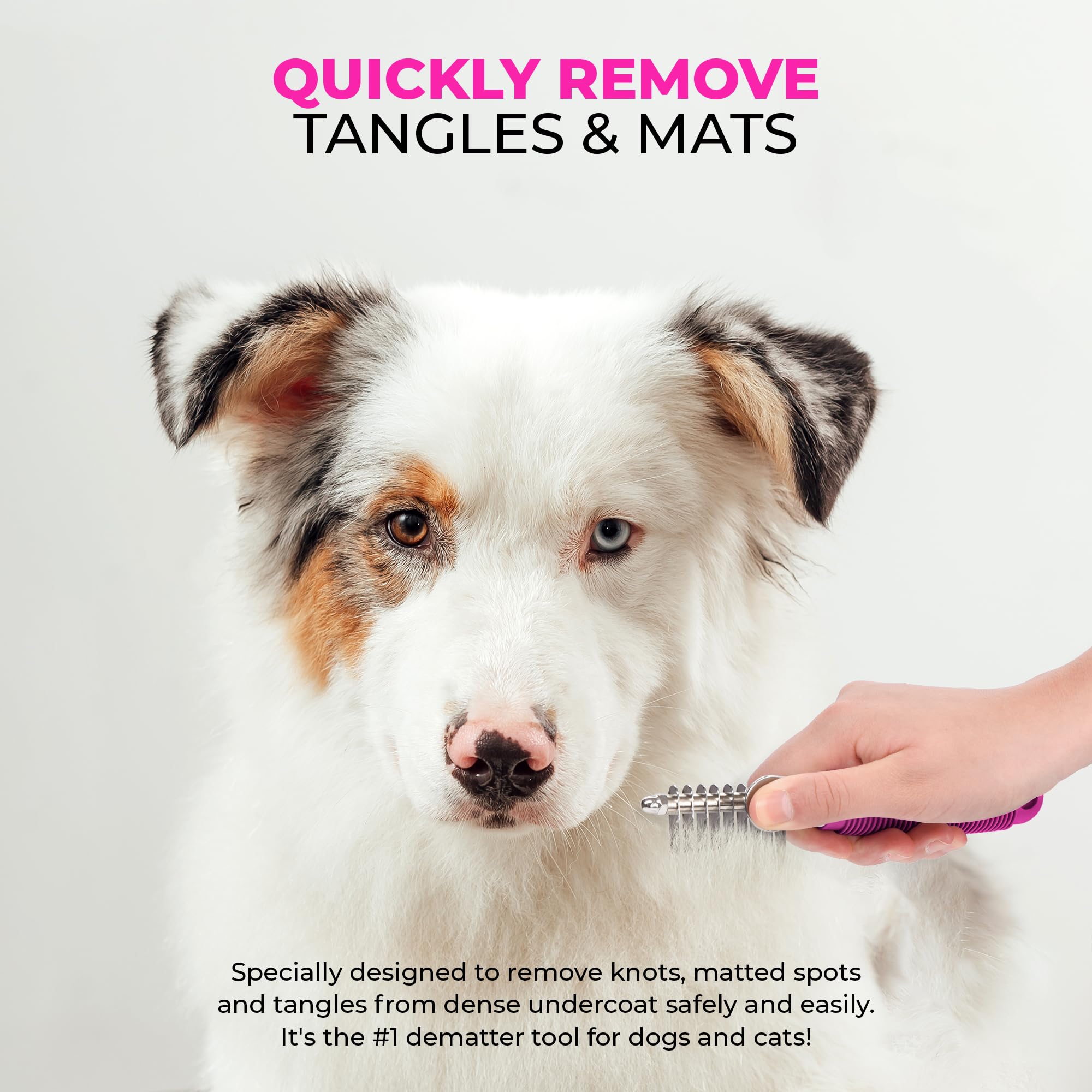 Poodle Pet Dematting Fur Rake Comb Brush Tool - Dog And Cat Comb With Long 2.5 Inches Steel Safety Blades For Detangling Matted Or Knotted Undercoat Hair (Pink, Dematting Comb)