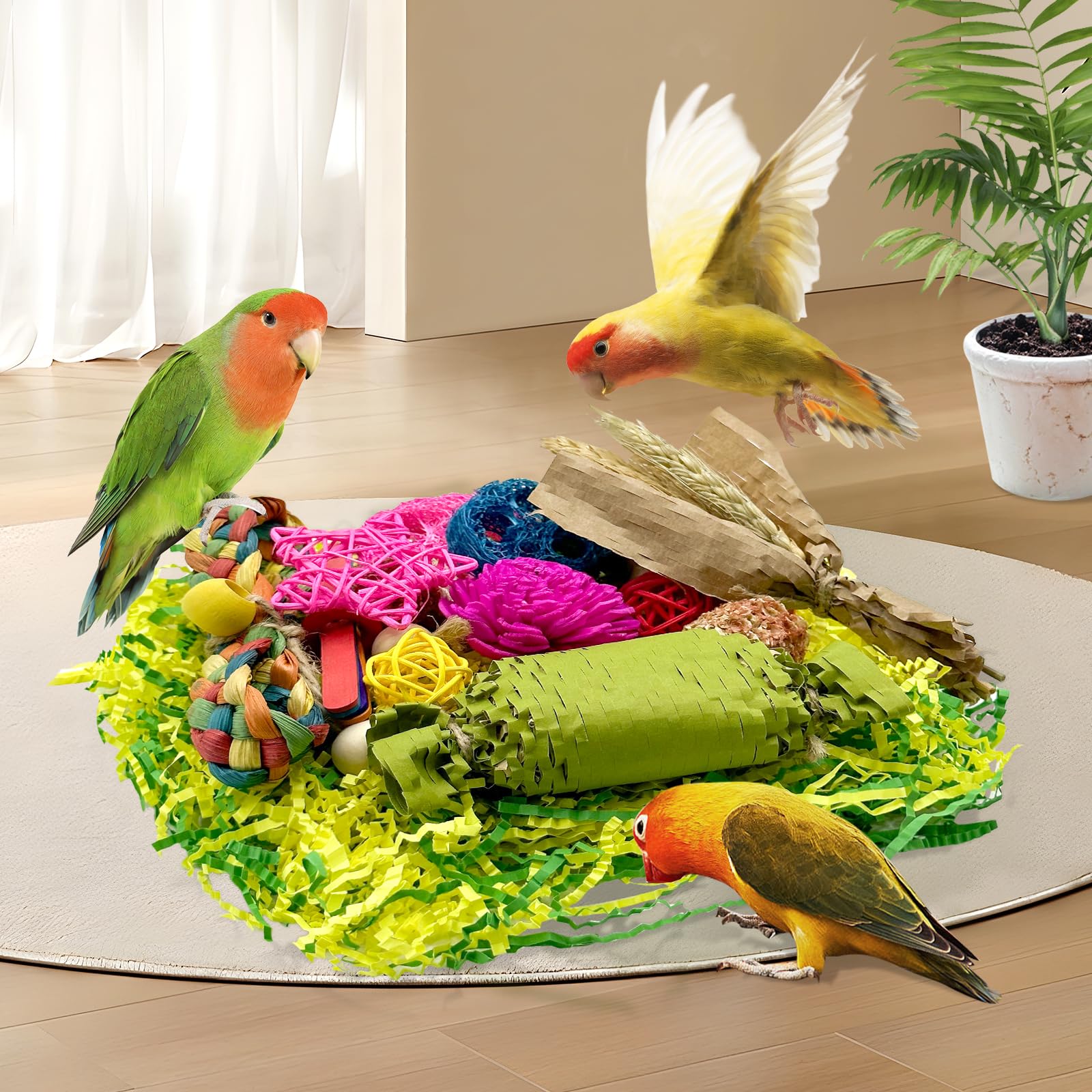 LOPERDEVE Natural Bird Toy Foraging Parrot Shredding Toys Box Conure Chewing Toys for Cockatiel Lovebird Parakeet Budgie Small-M