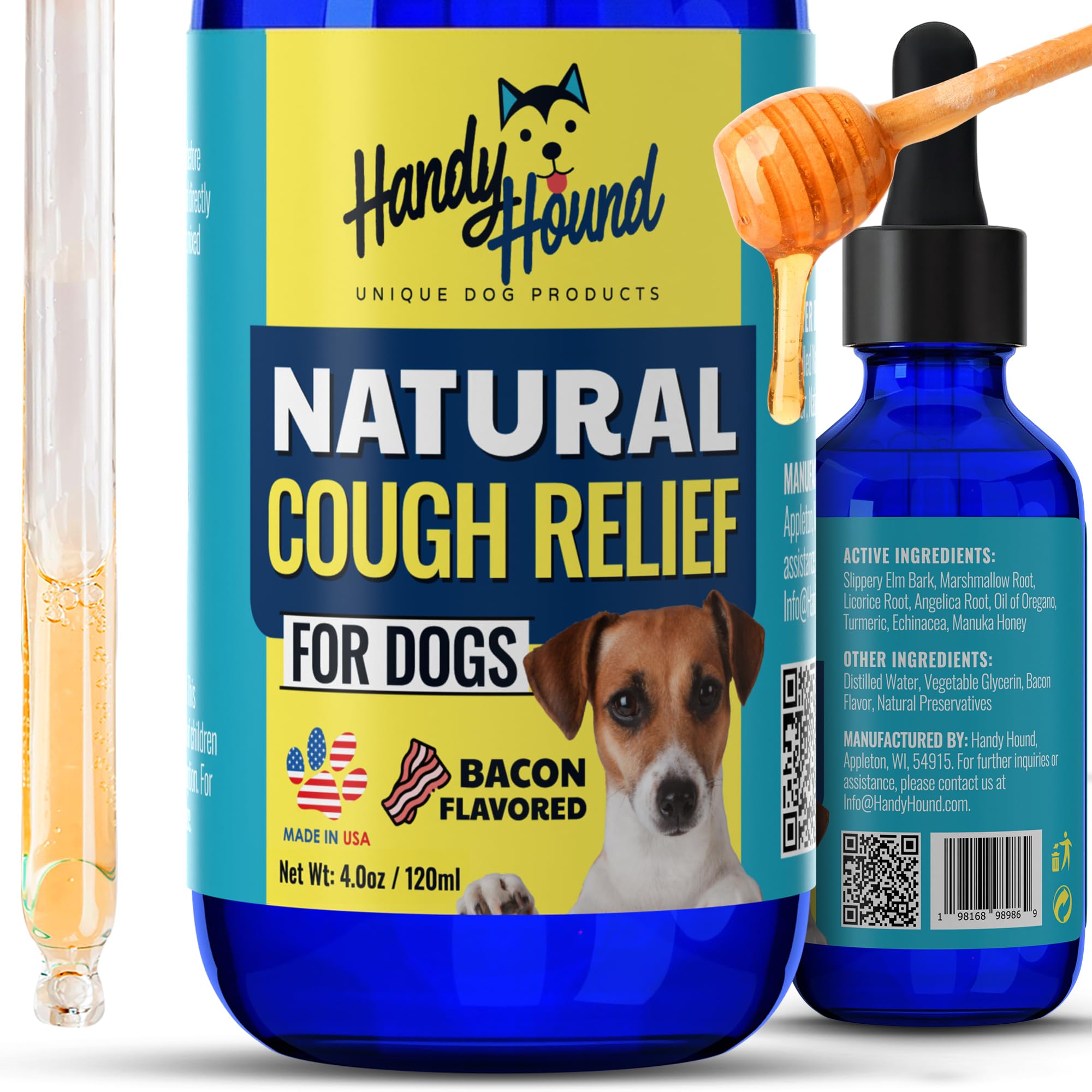 Handy Hound Dog Cough Supplement - Manuka Honey, Natural Herbal Formula for Throat Soothing & Mucus Support - Made in USA (4 Oz)