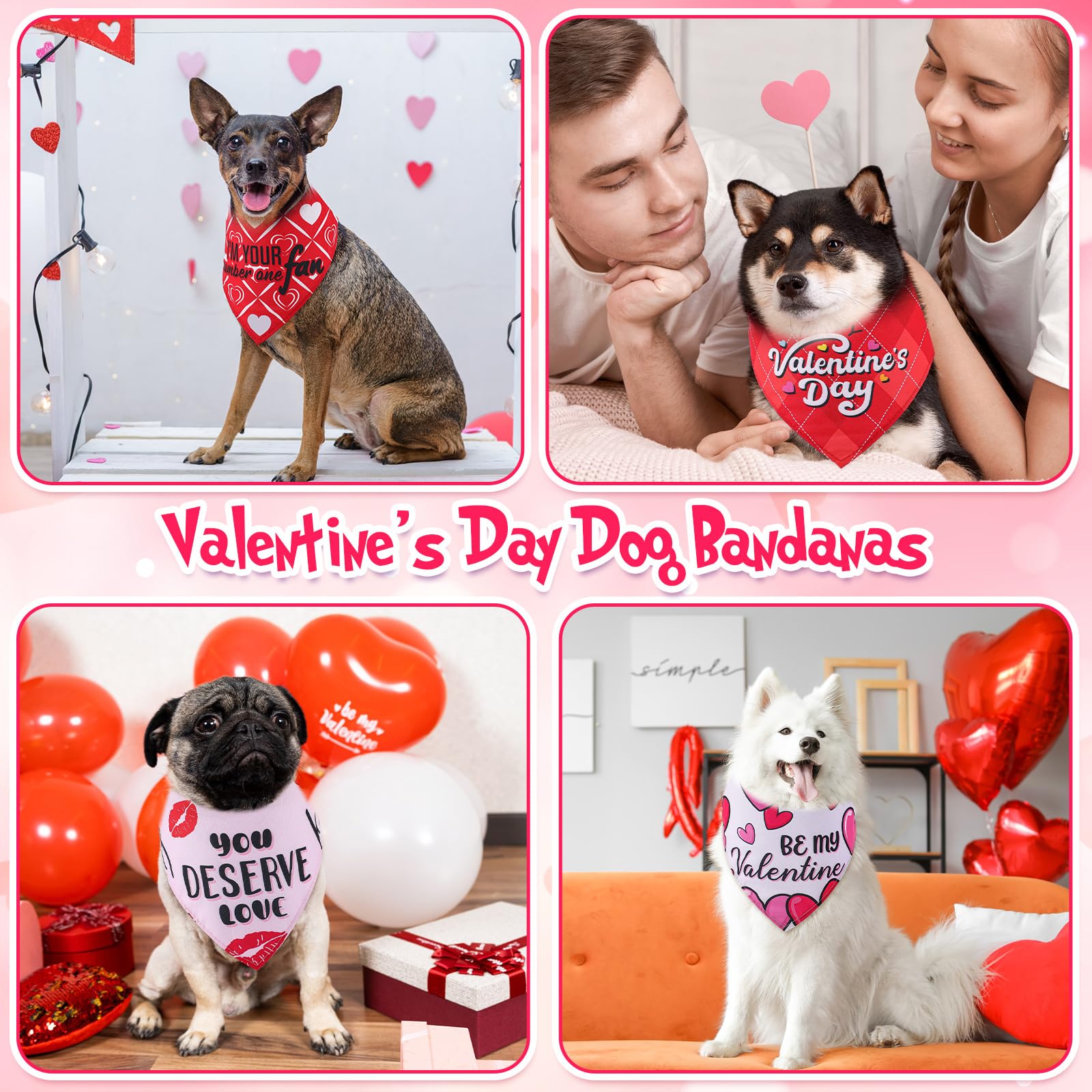 Chunful 50 Pcs Valentine'S Day Dog Bandana Bulk With Sayings Pet Triangle Scarf Bibs Washable Puppy Kerchief Adjustable Grooming