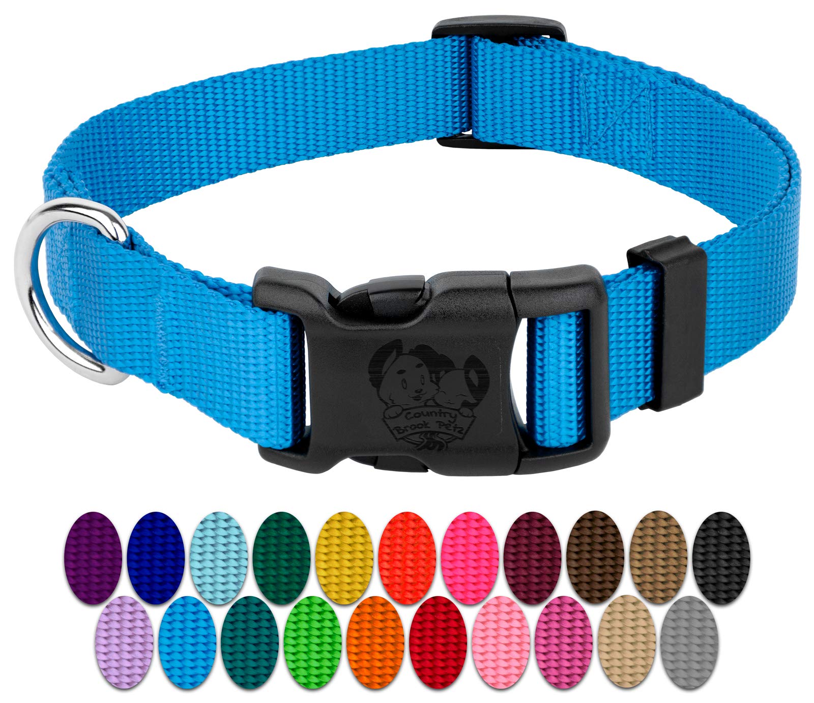 Country Brook Petz - 30+ Vibrant Colors - American Made Deluxe Nylon Dog Collar With Buckle (Large, 1 Inch Wide, Ice Blue)