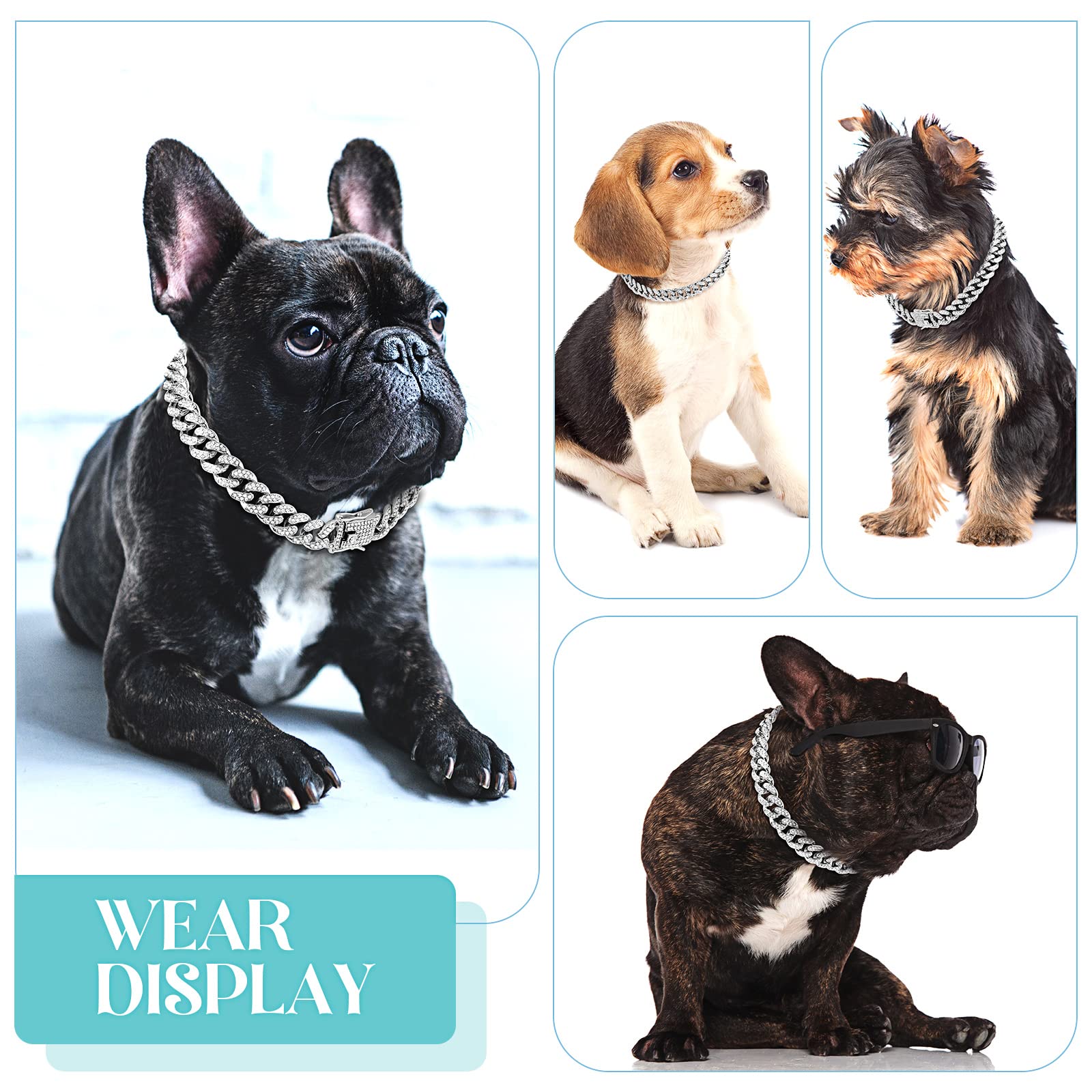 Tallew Dog Chain Diamond Cuban Collar Walking Metal Chain Collar With Design Secure Buckle, Pet Cuban Collar Jewelry Accessories For Small Medium Large Dogs Cats (Silver, 22 Inch)