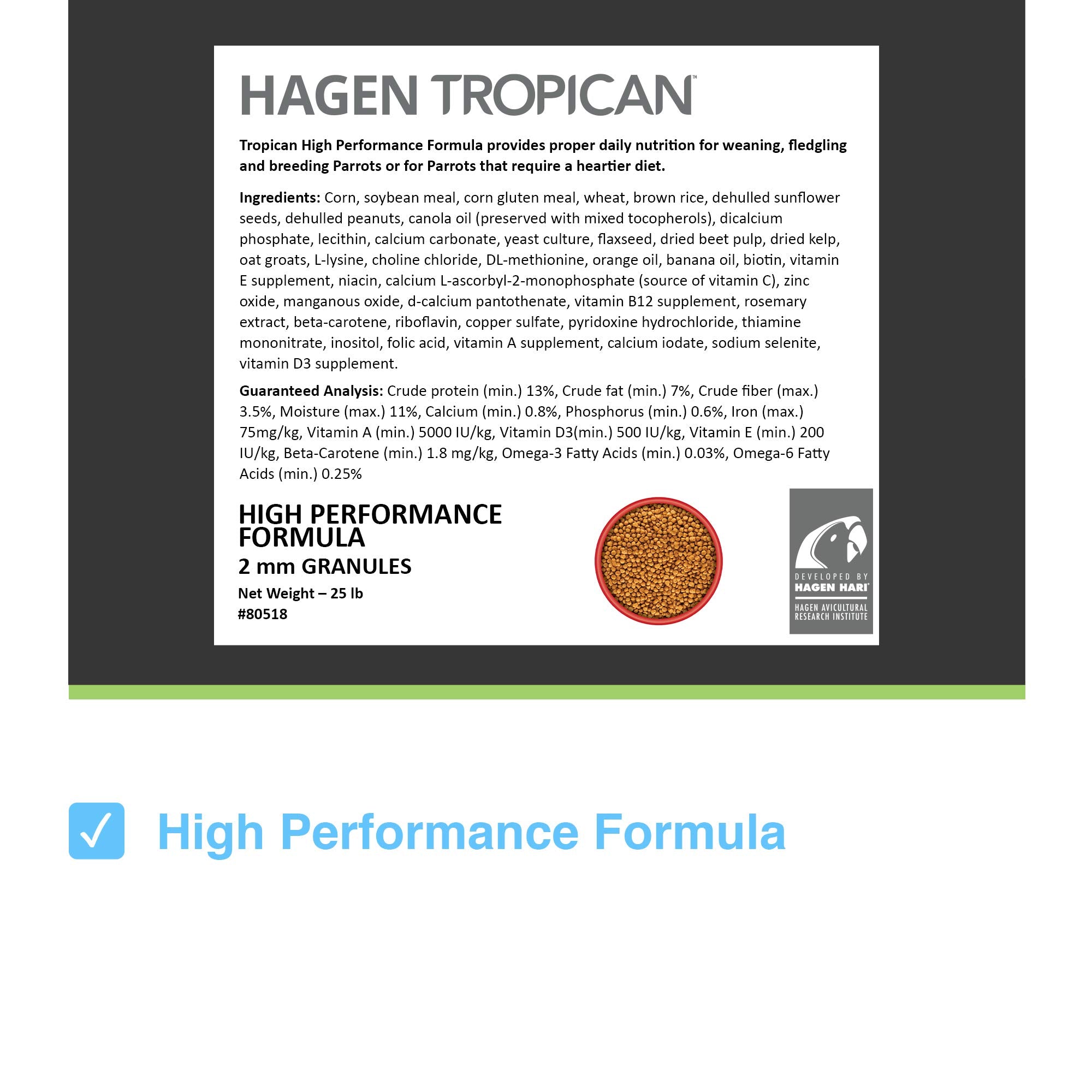 HARI Tropican Bird Food, Hagen Parrot Food with Peanuts & Sunflower Seeds, Parrot Granules for Small Parrots, High Performance 2