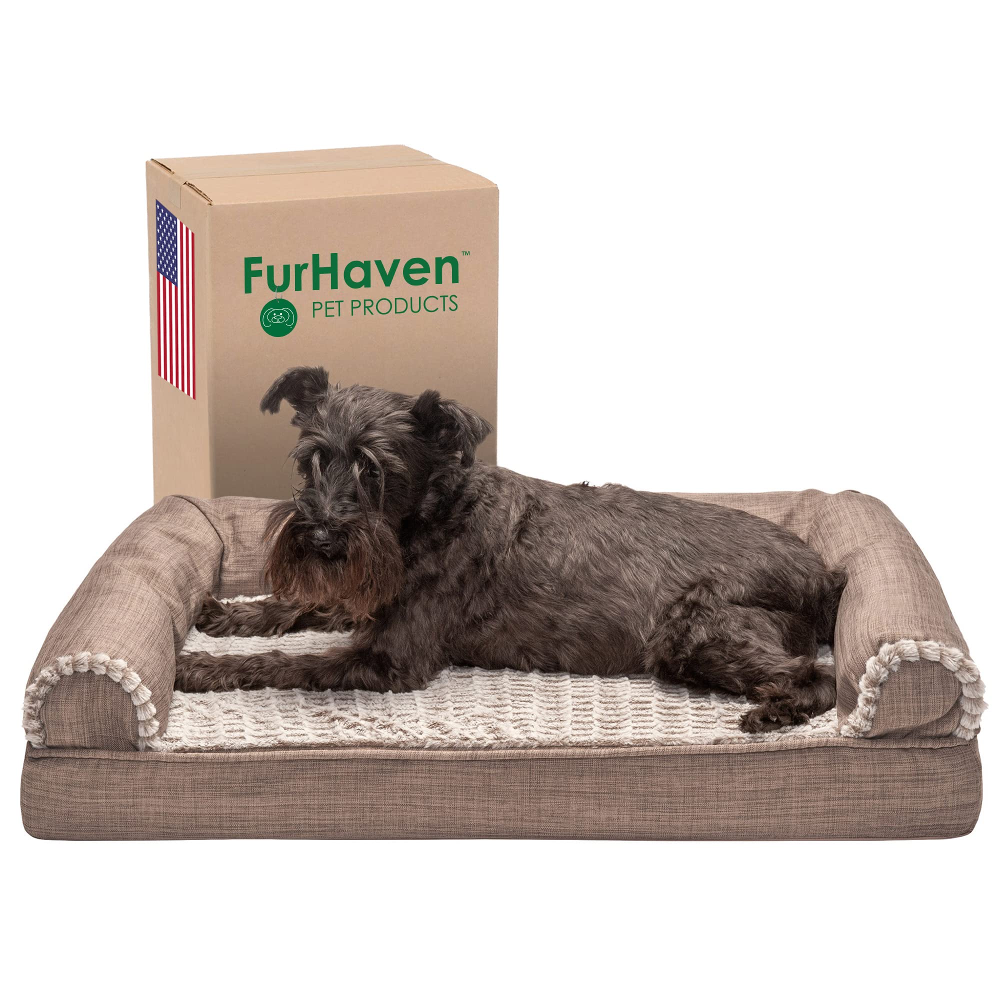 Furhaven Cooling Gel Dog Bed for Medium/Small Dogs w/ Removable Bolsters & Washable Cover, For Dogs Up to 35 lbs - Luxe Faux Fur