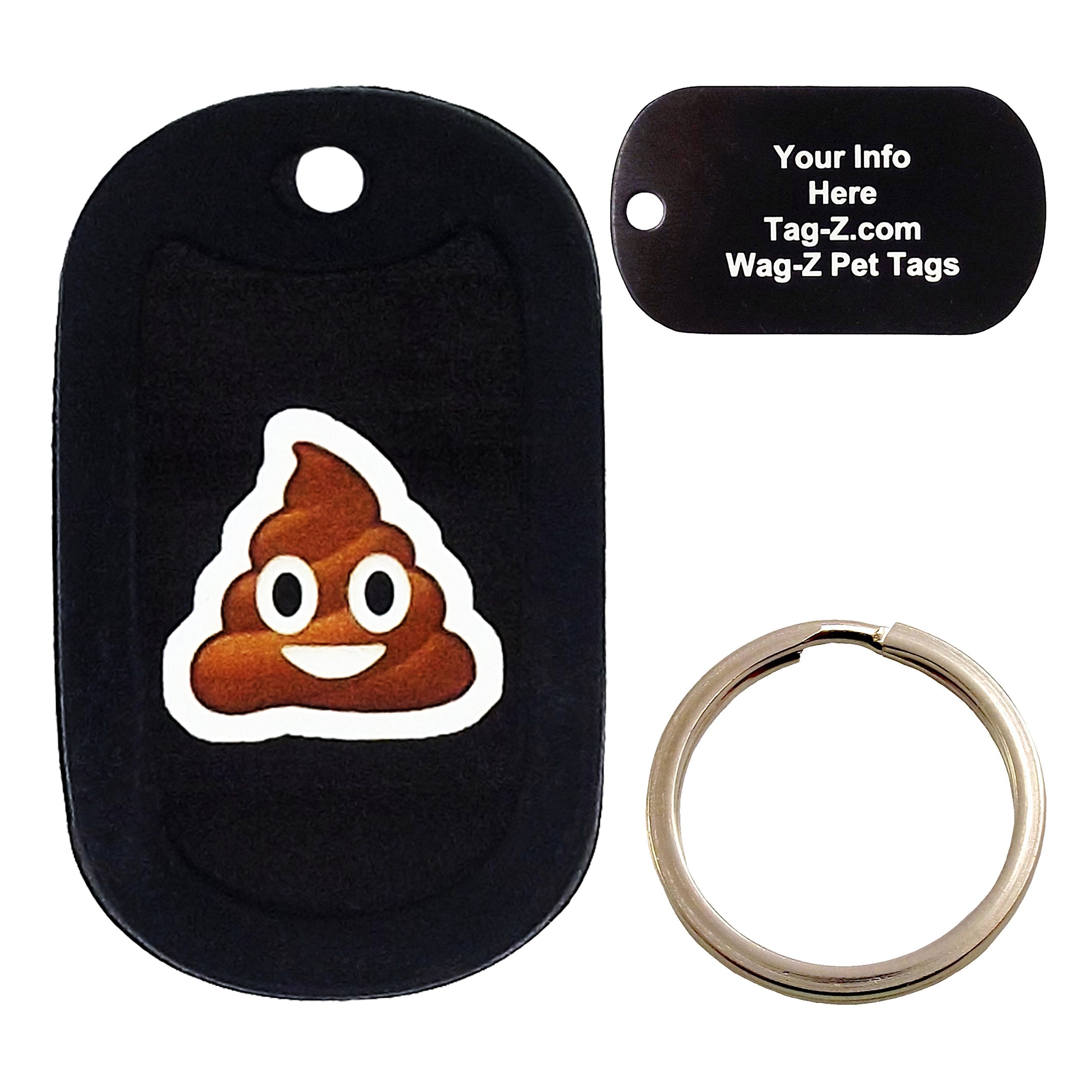 Custom Engraved Pet Tag - Poo Emoji- Black - Dog Tag - Tag-Z Wag-Z