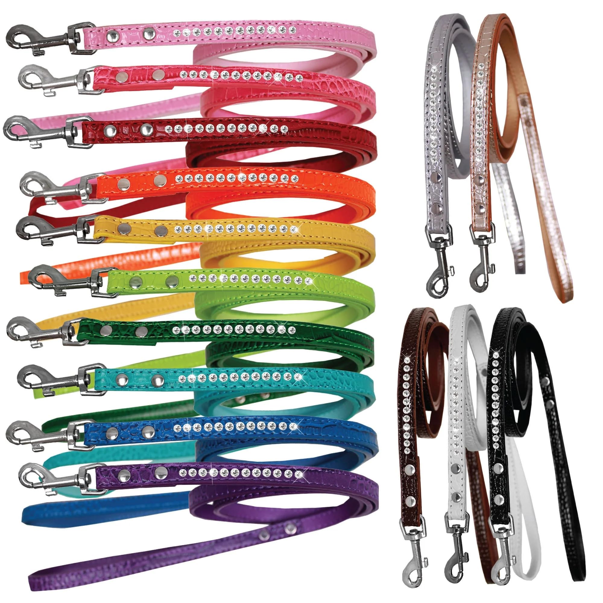 Dog, Puppy & Pet Designer Croc Leash, One Row Clear Crystal Lime Green 1/2" wide x 4' long