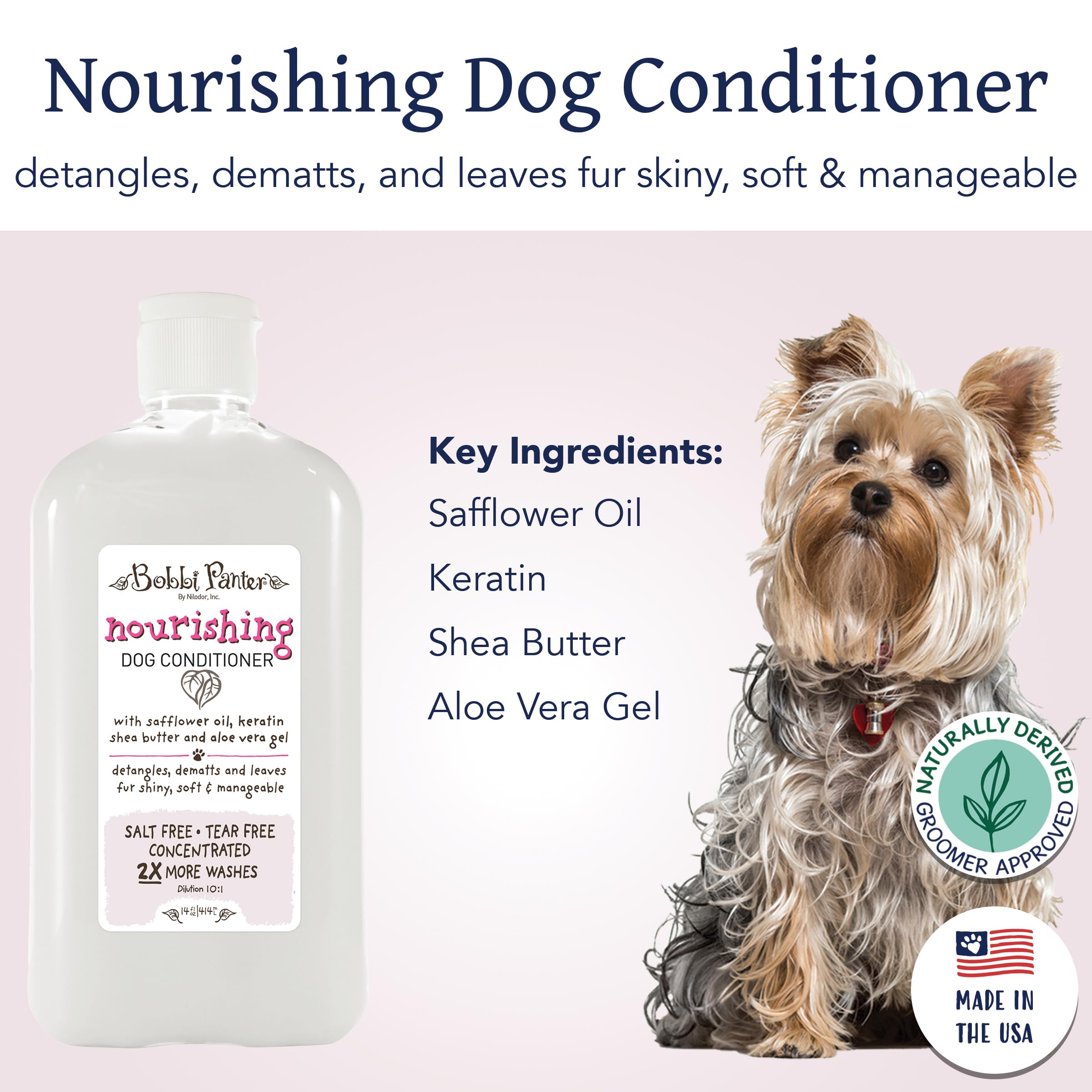 Bobbi Panter Nourishing Dog Conditioner - Detangles & De-Matts With Natural Safflower Oil, Keratin, Shea Butter, Aloe Vera For Fur, Sea Air Scent, 10:1 Concentrate, Made In The Usa, 14 Oz.