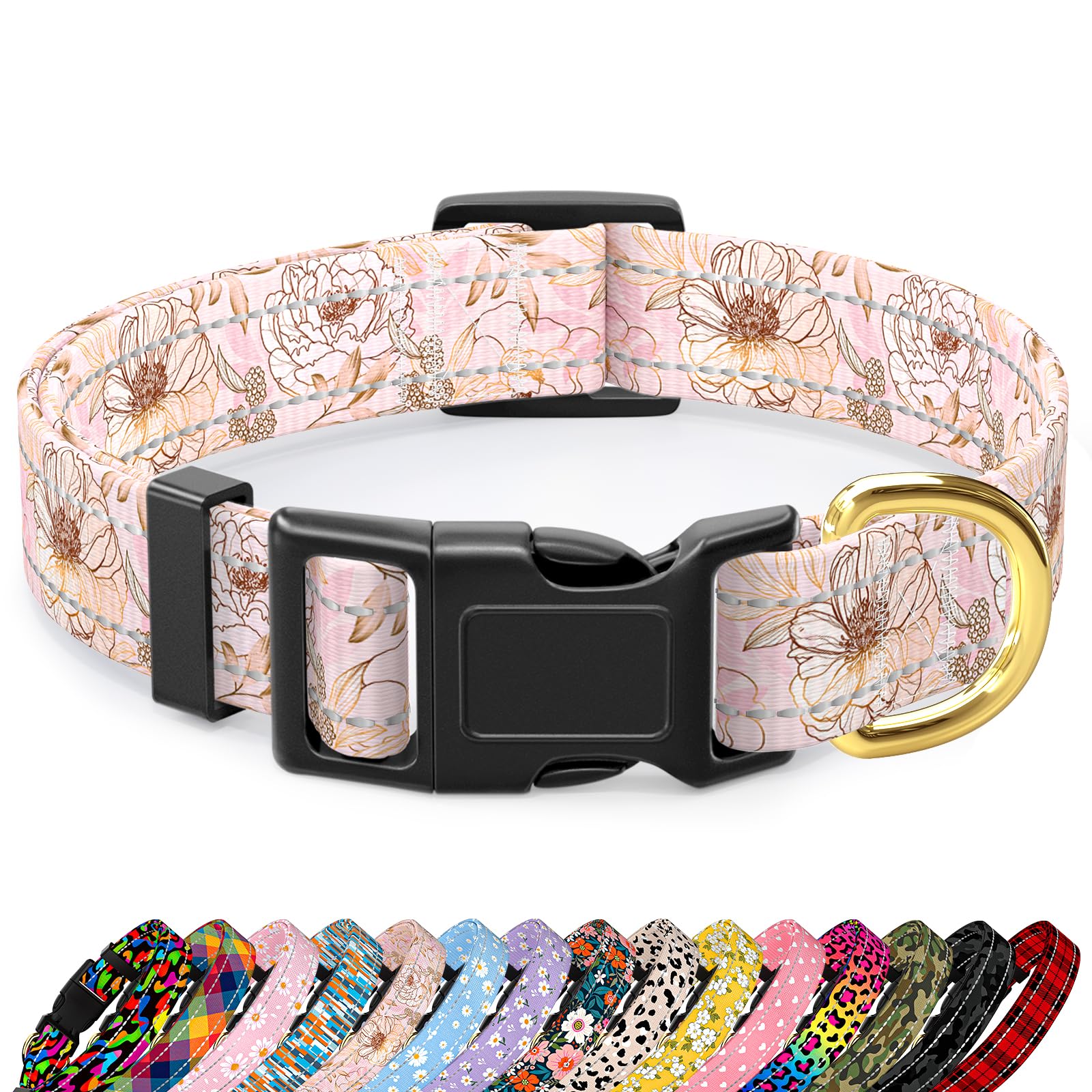Tmoodel Reflective Dog Collar For Extra Small Dogs, Cute Flower Theme Adjustable Heavy-Duty Nylon Puppy Collar For Boy And Girl 