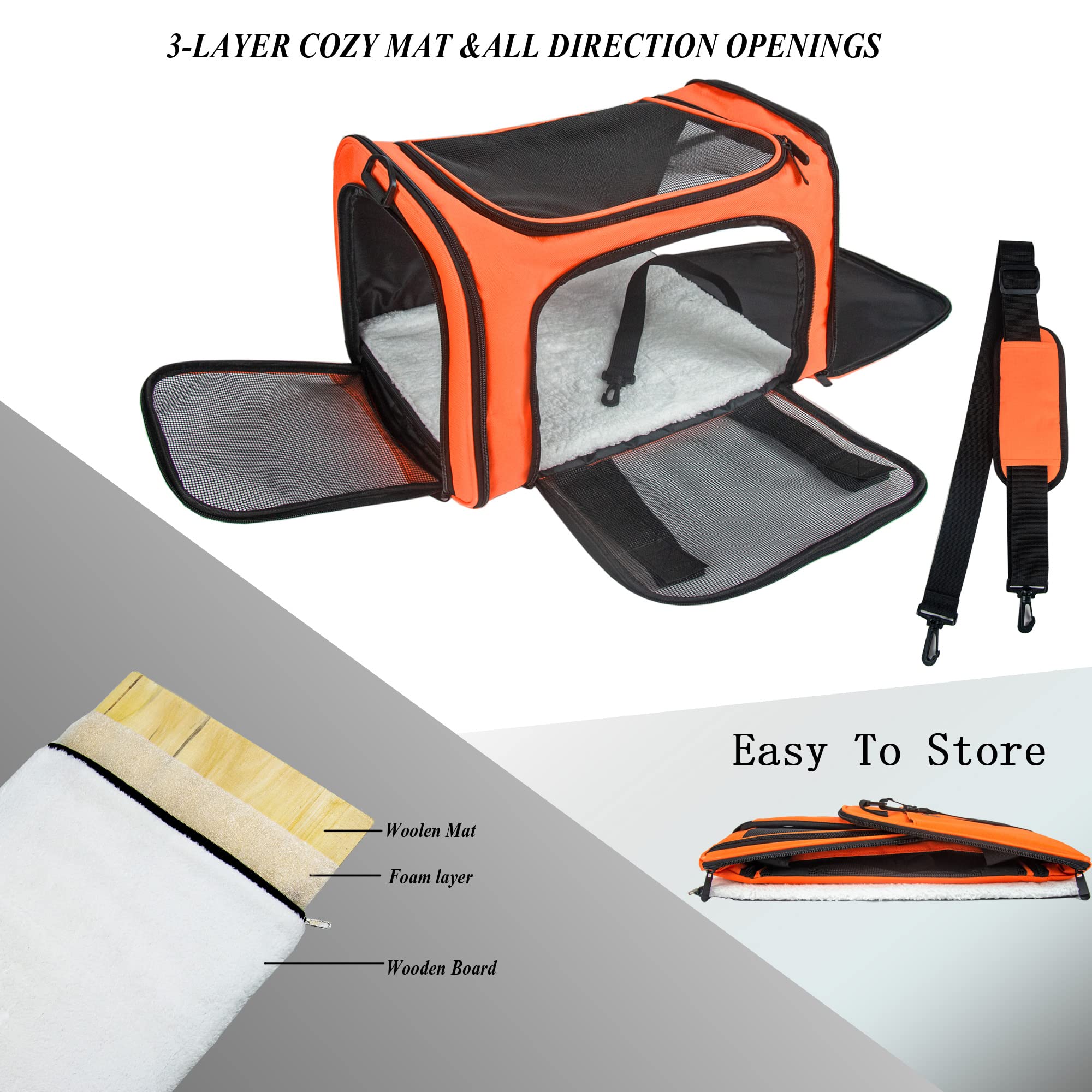 Nextfri Soft Sided Carrier For Small Medium Cats Dogs,Tsa Airline Approved Collapsible Travel Pet Carrier (Medium, Orange)